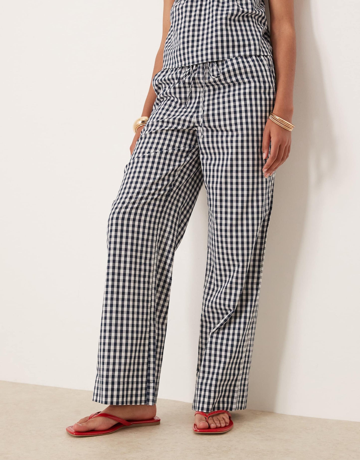 Nia khonny gingham wide leg trousers in navy