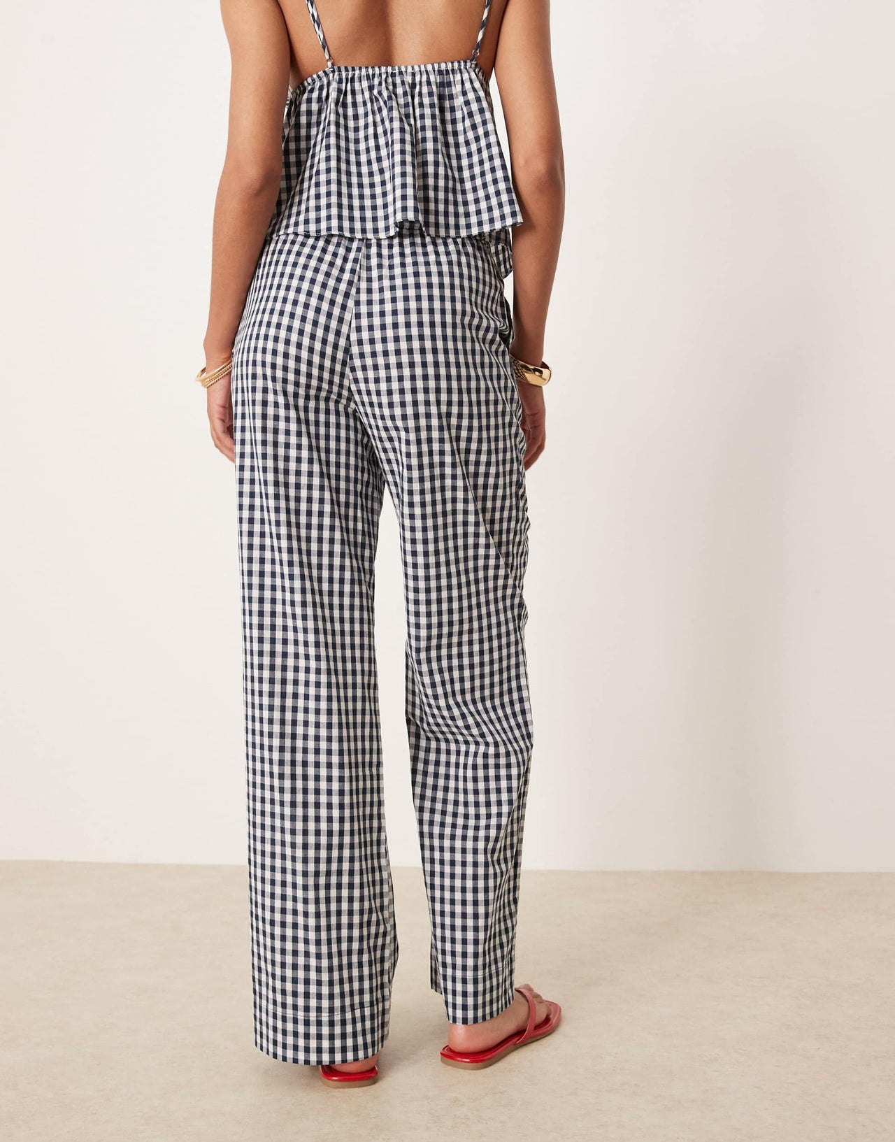 Nia khonny gingham wide leg trousers in navy