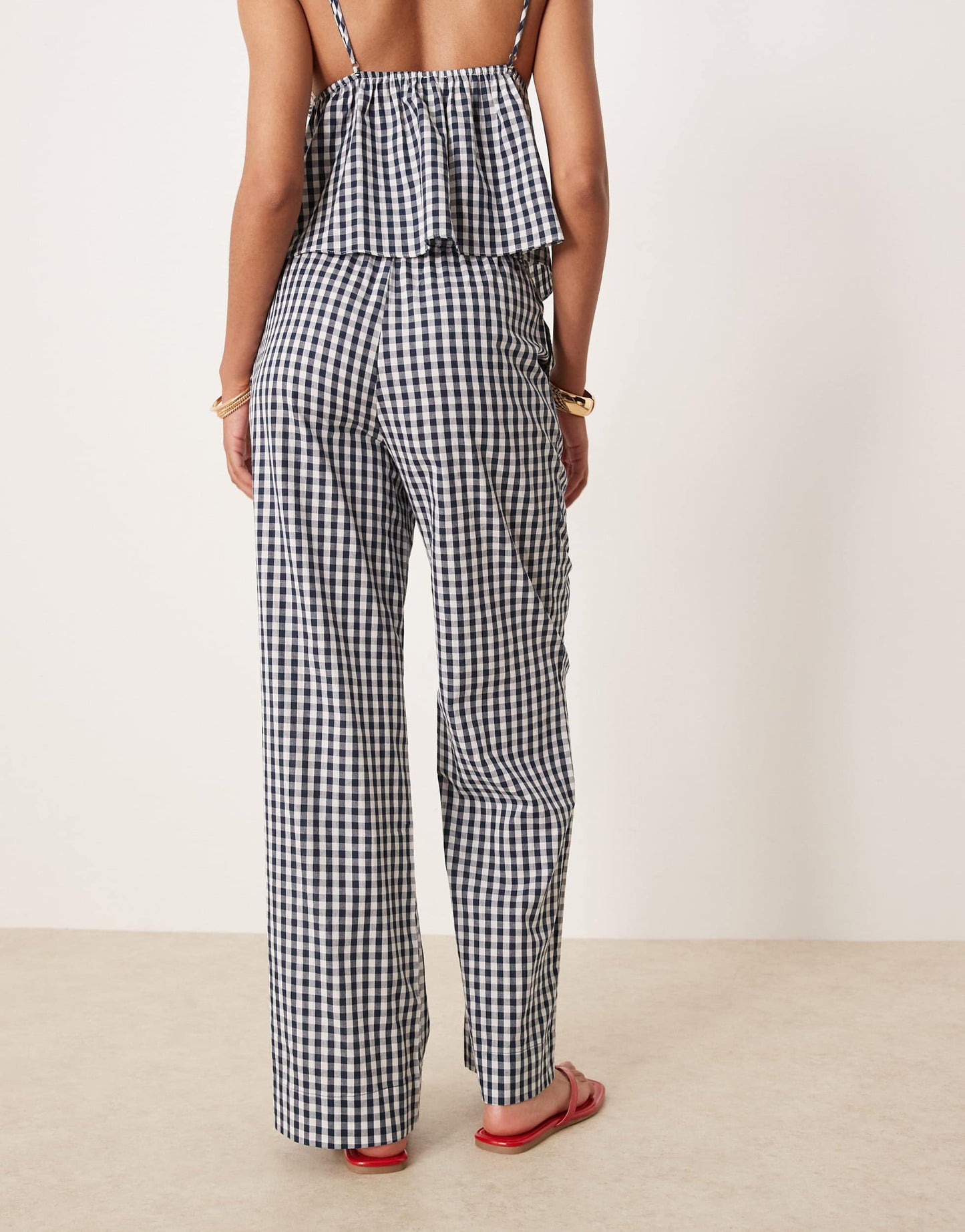Nia khonny gingham wide leg trousers in navy
