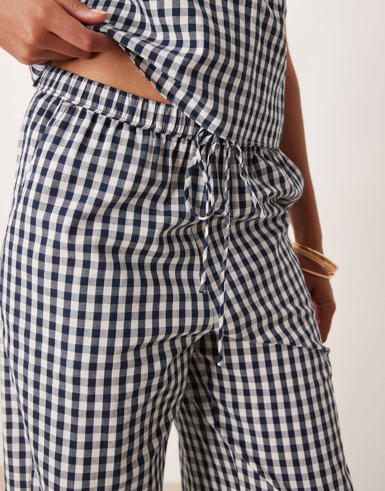Nia khonny gingham wide leg trousers in navy