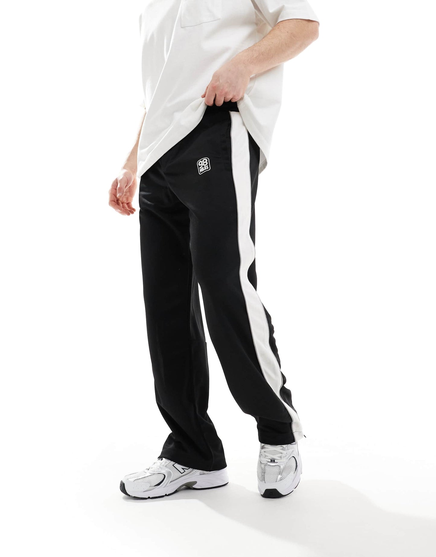 Bershka wide leg trouser with side stripe in black