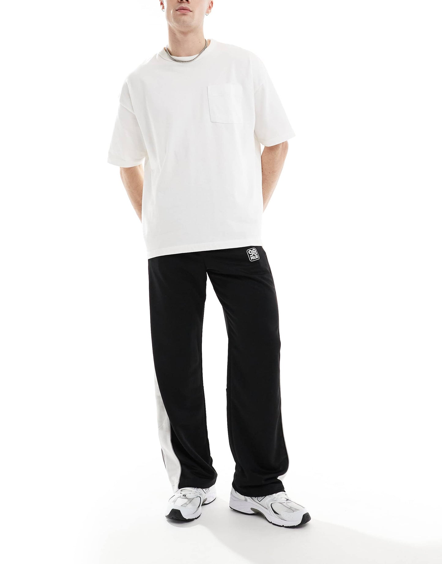 Bershka wide leg trouser with side stripe in black