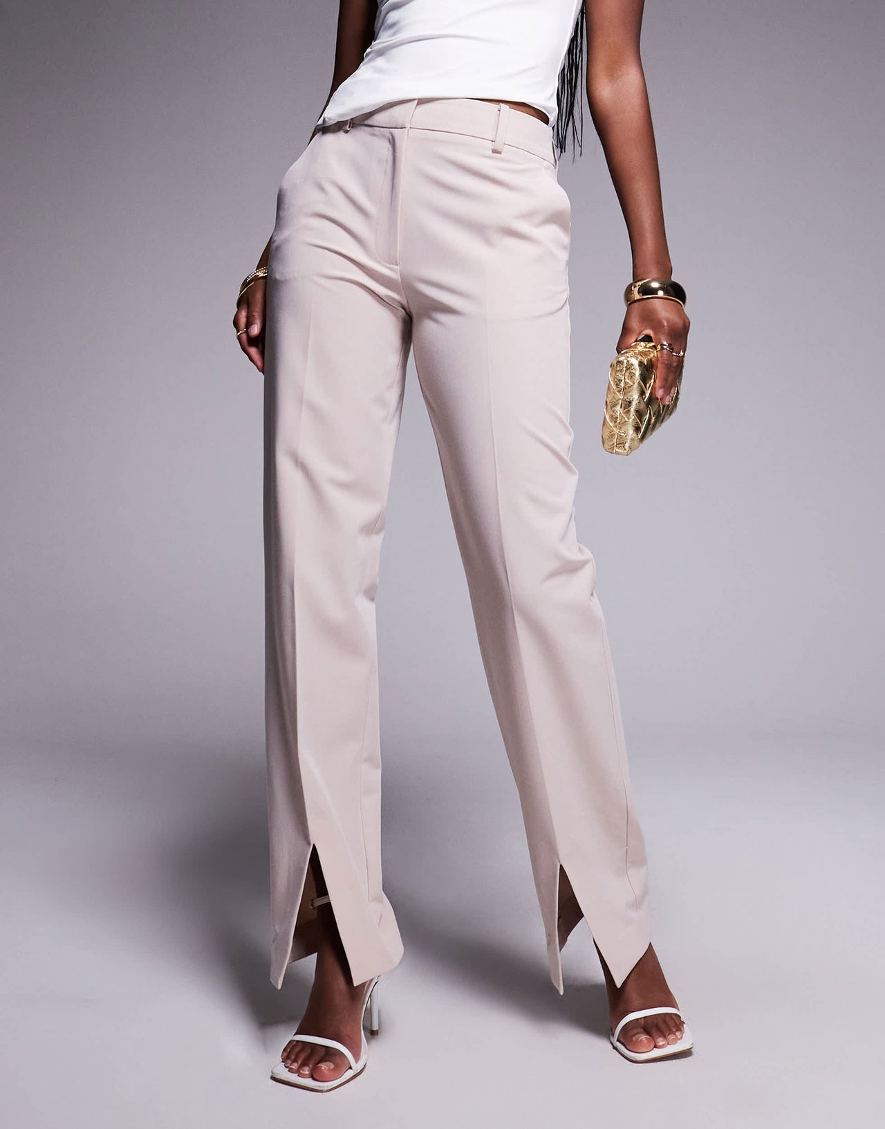 ASOS DESIGN tailored straight leg trouser with split hem in taupe