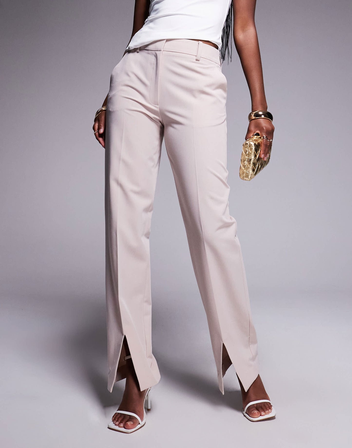 ASOS DESIGN tailored straight leg trouser with split hem in taupe