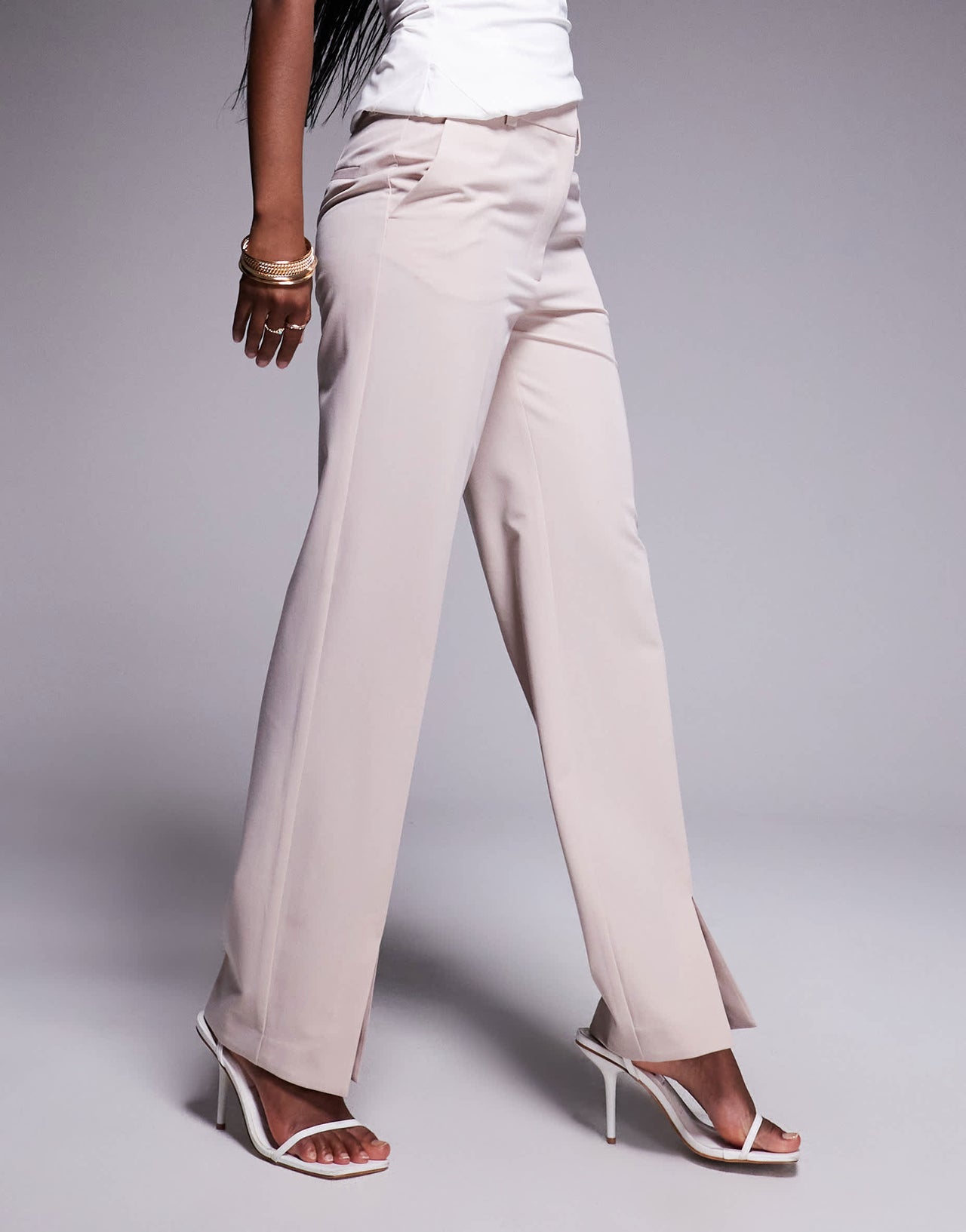 ASOS DESIGN tailored straight leg trouser with split hem in taupe