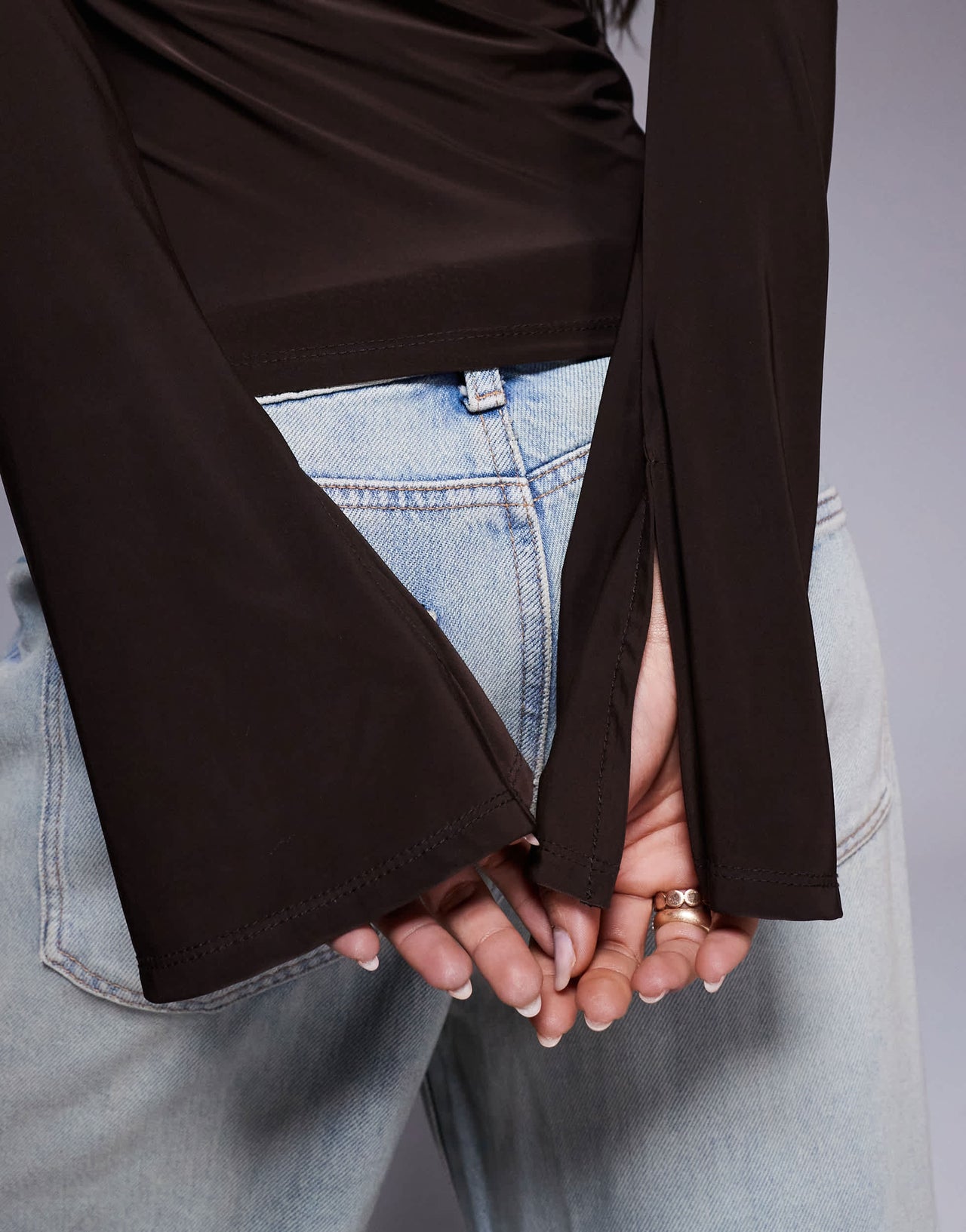 ASOS DESIGN ruched front bardot top in chocolate