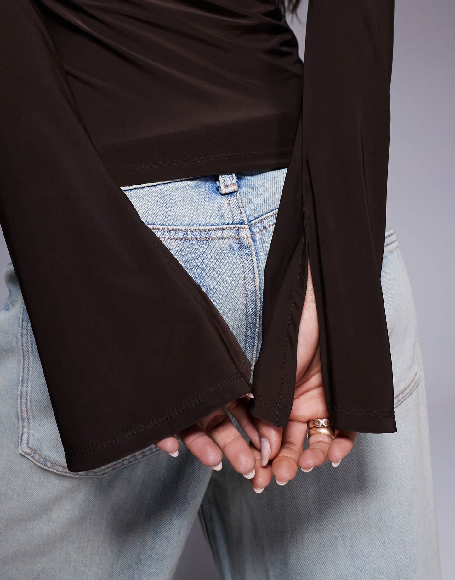 ASOS DESIGN ruched front bardot top in chocolate