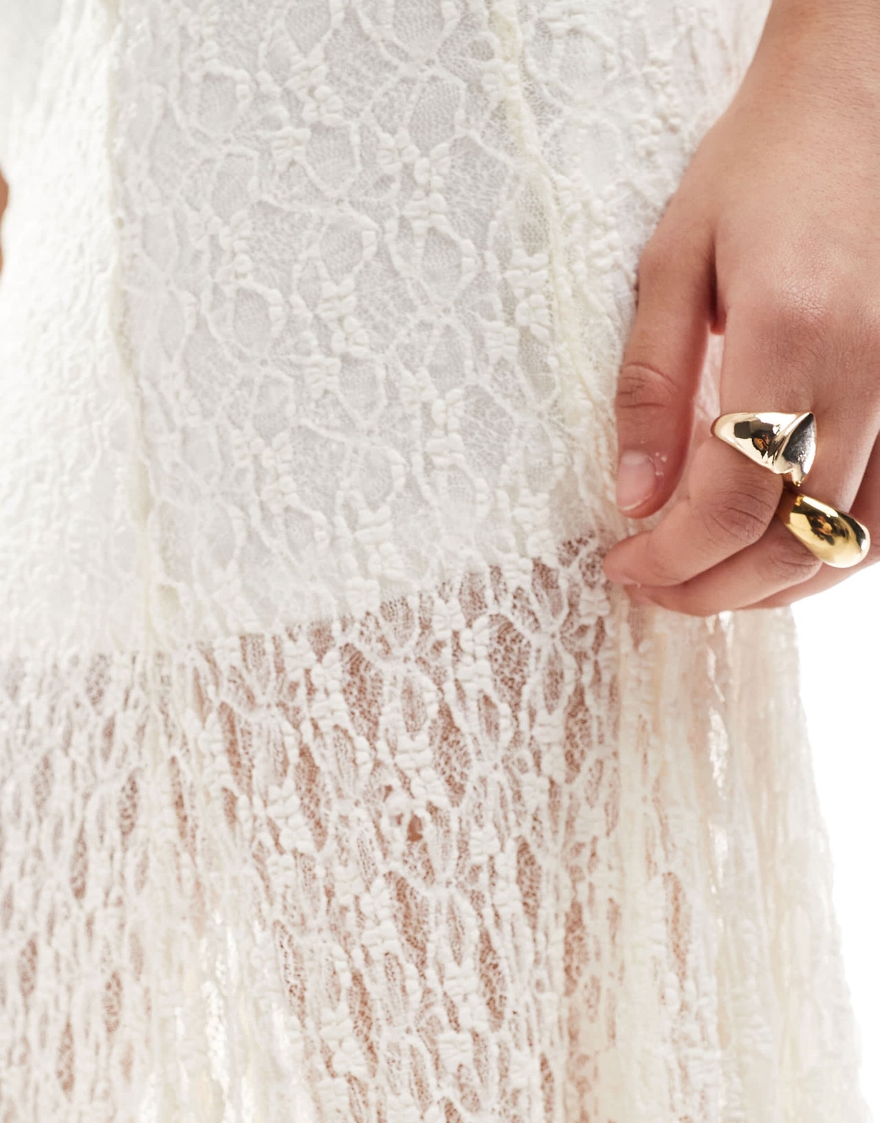 Bershka lace midaxi skirt in white