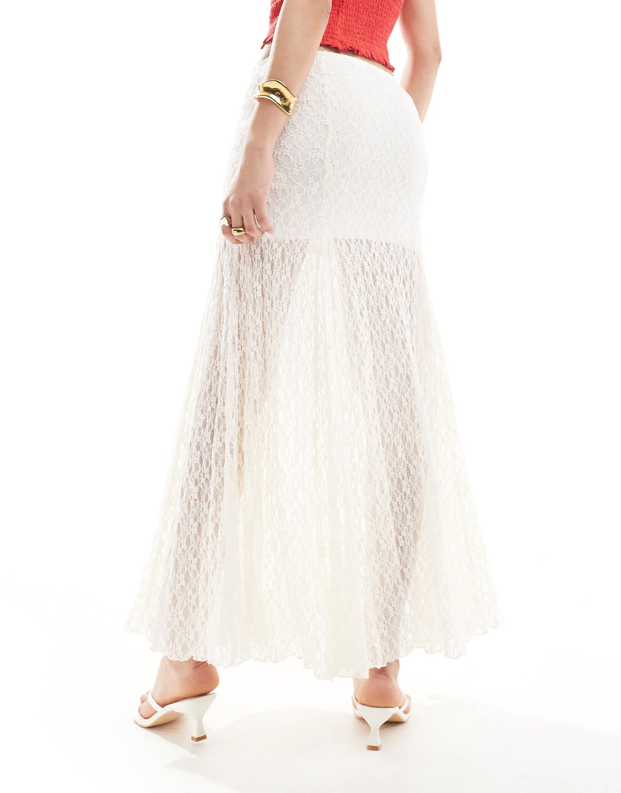 Bershka lace midaxi skirt in white