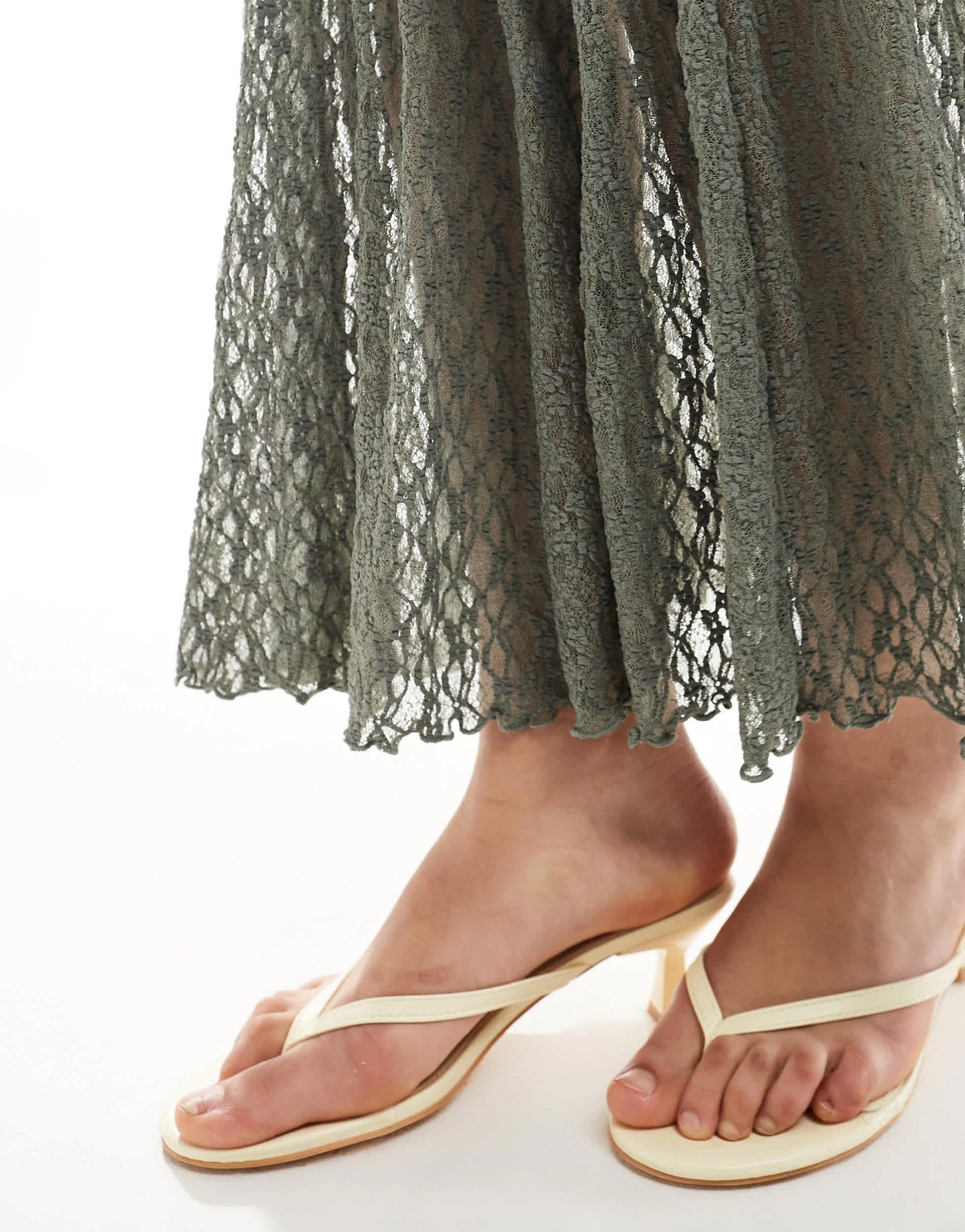 Bershka lace midaxi skirt in khaki