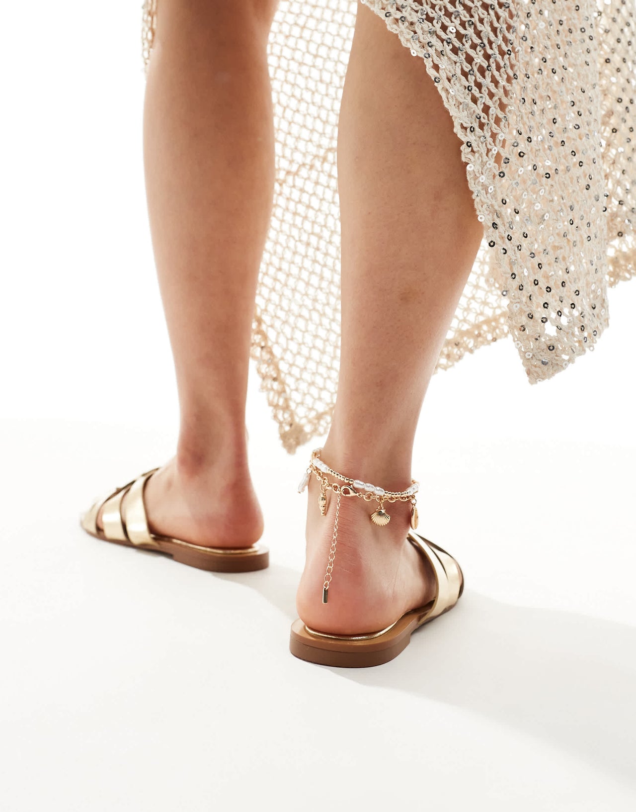 Stradivarius strap detail flat sandal in gold
