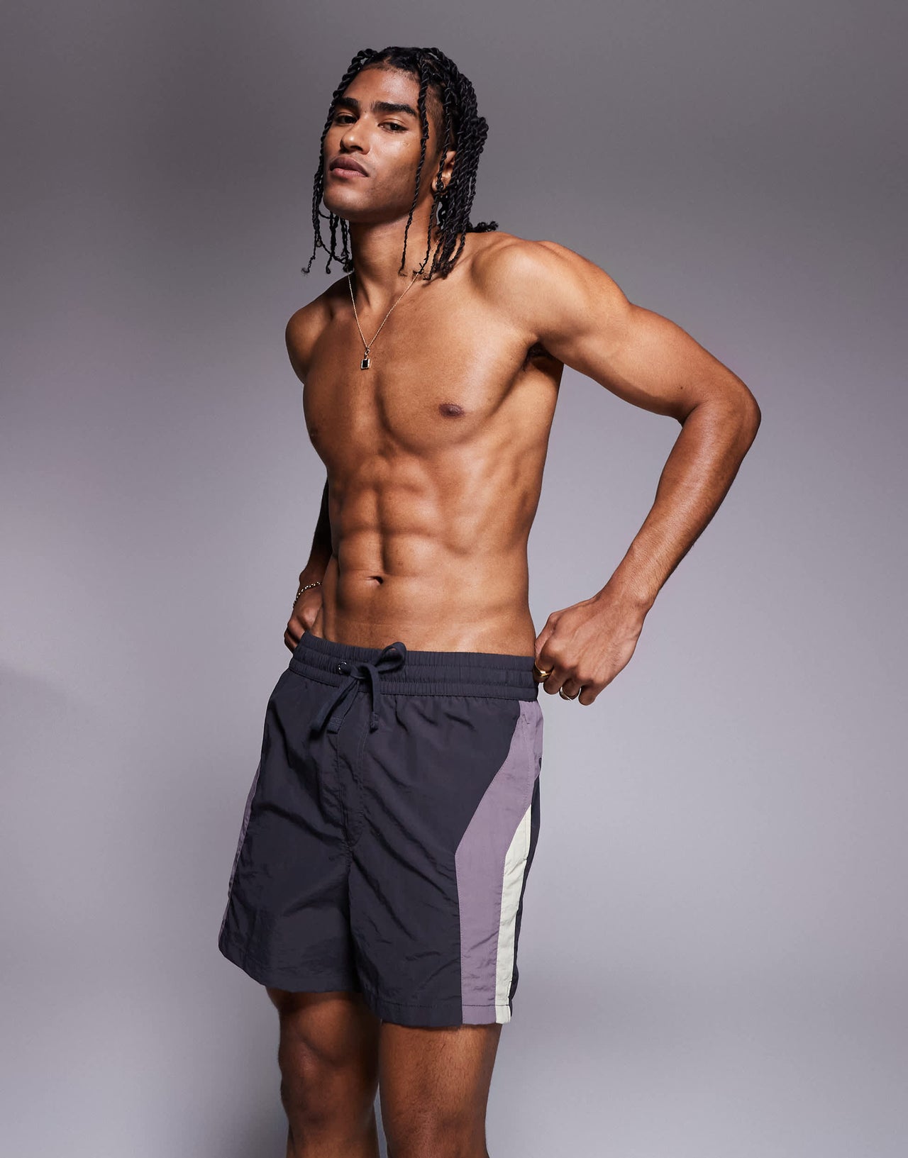 Bershka side panelled deatiled swimshorts in grey