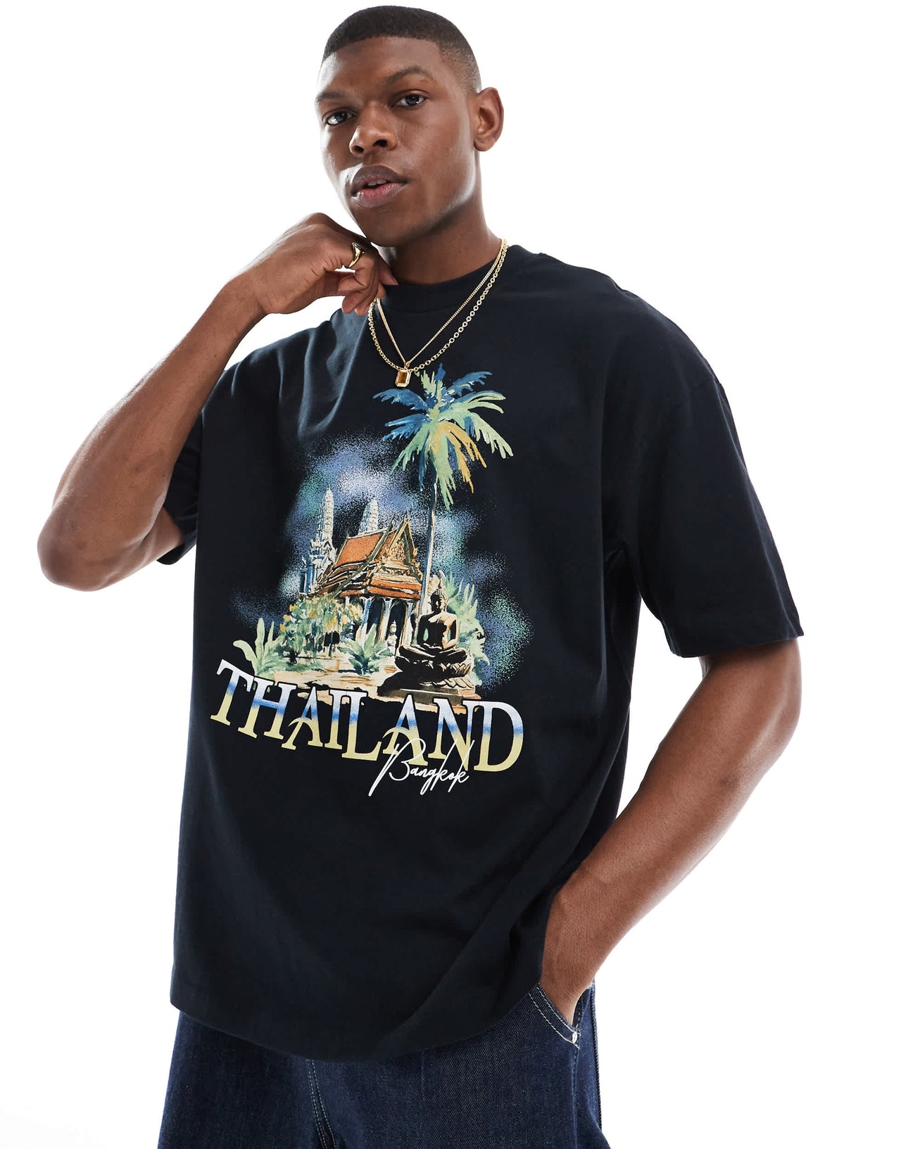 ASOS DESIGN oversized t-shirt with front city print in black
