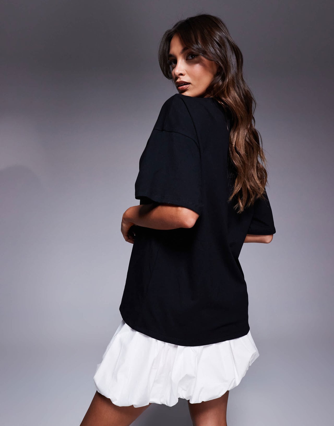 ASOS DESIGN 2 IN 1 T-shirt bubble hem mini dress in black and white