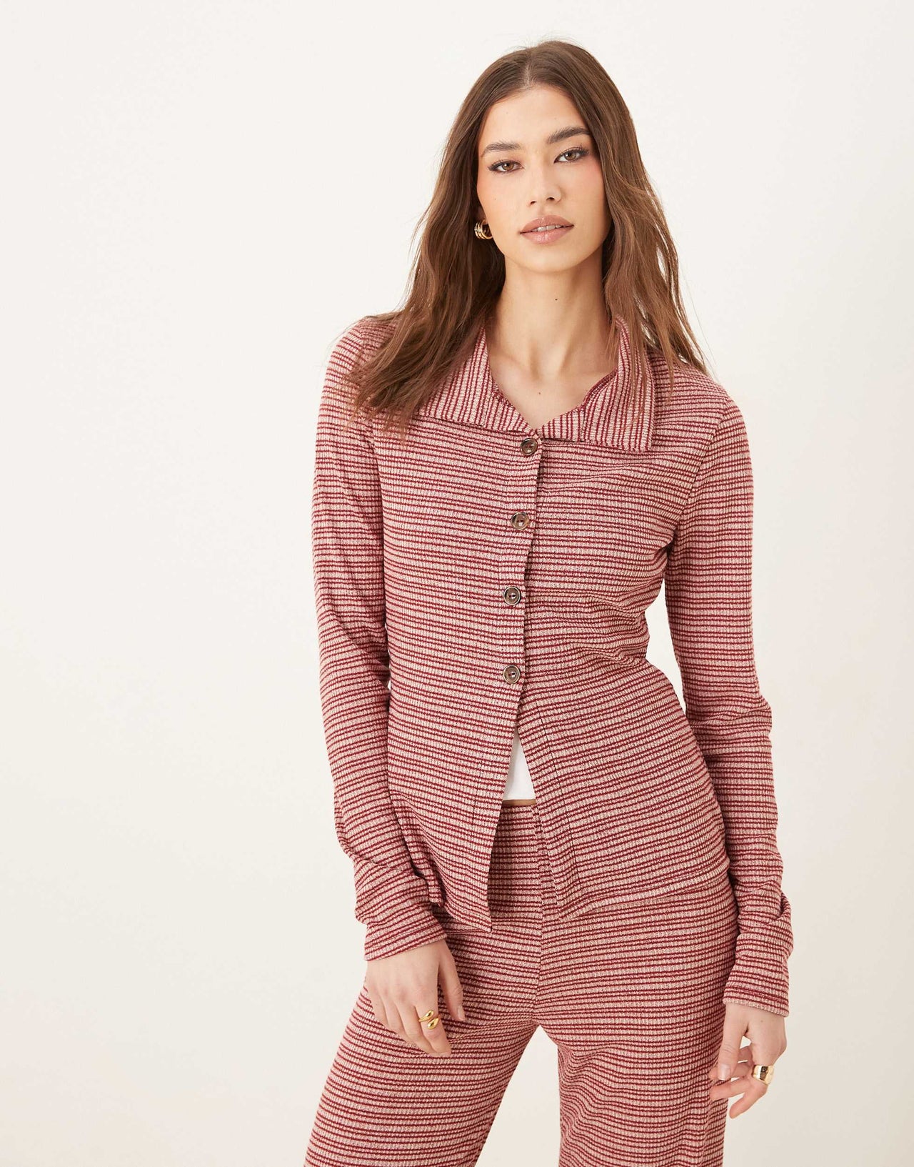 ASOS DESIGN long sleeve split hem cardigan co-ord  in stripe