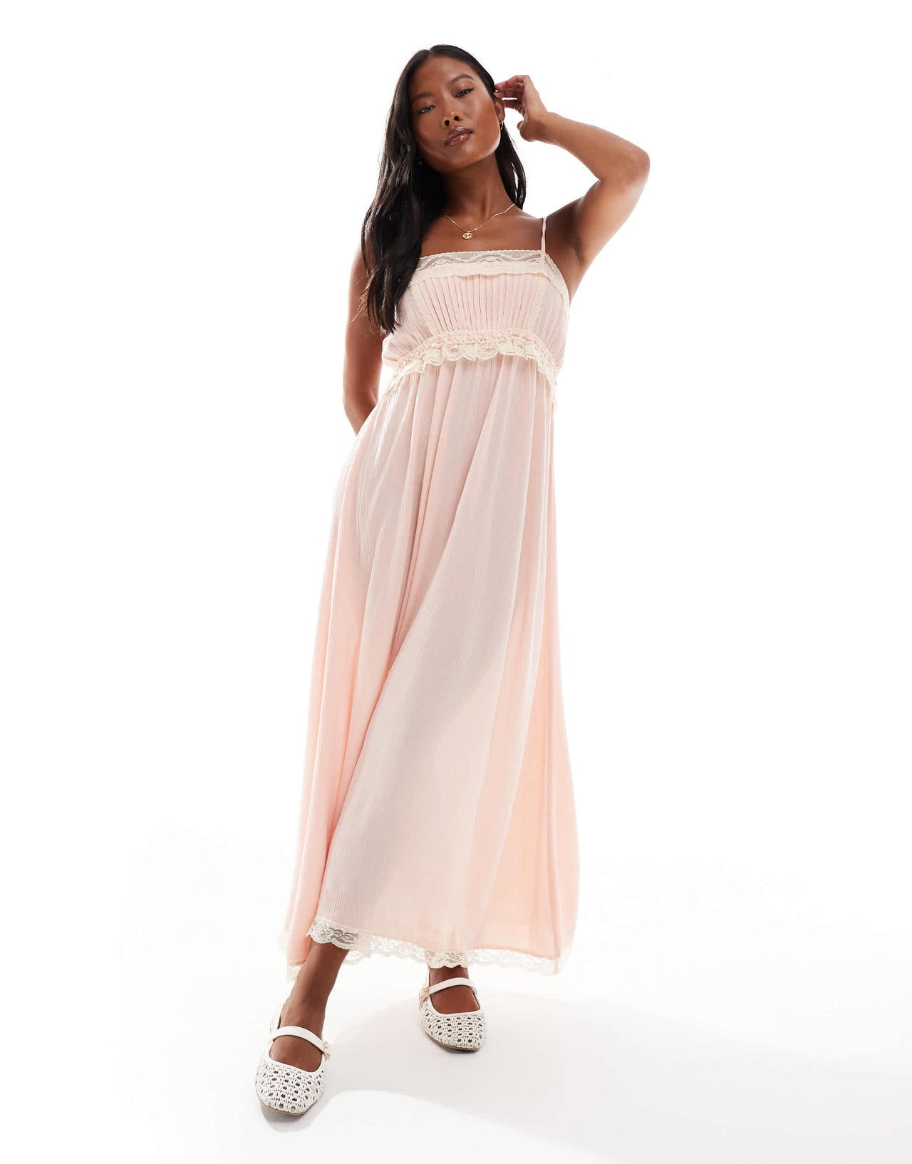 Miss Selfridge Petite lace insert cami maxi dress in pink