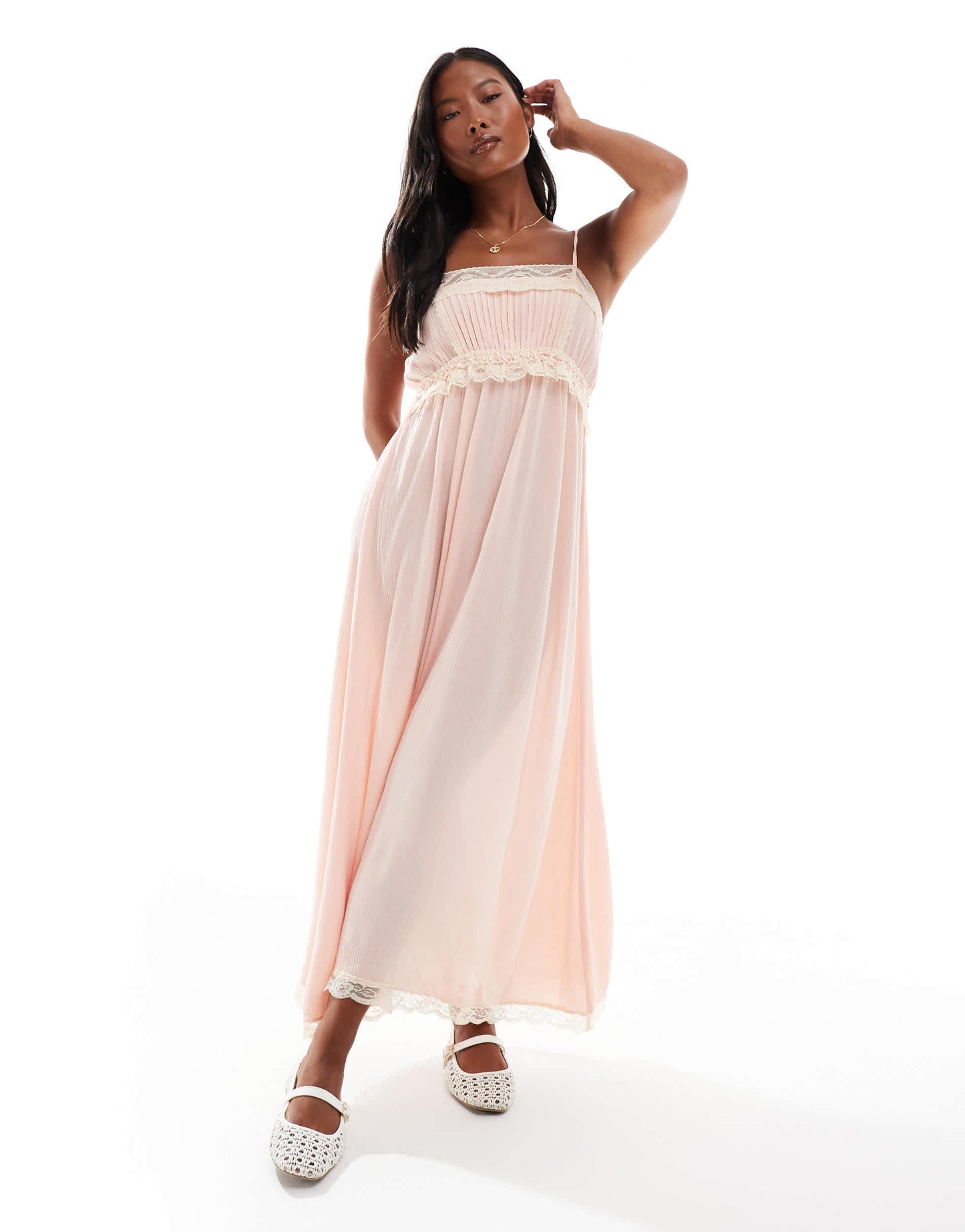 Miss Selfridge Petite lace insert cami maxi dress in pink