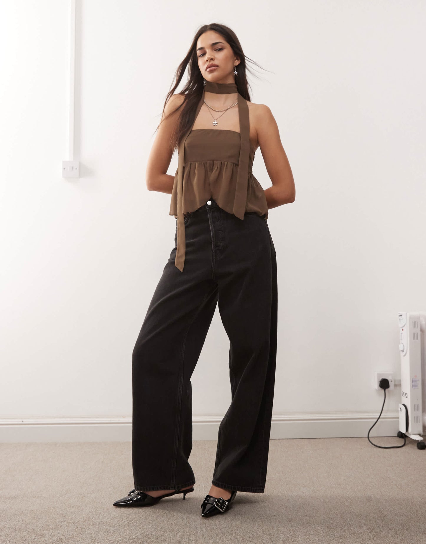 Motel desir scarf detail bandeau top in coffee