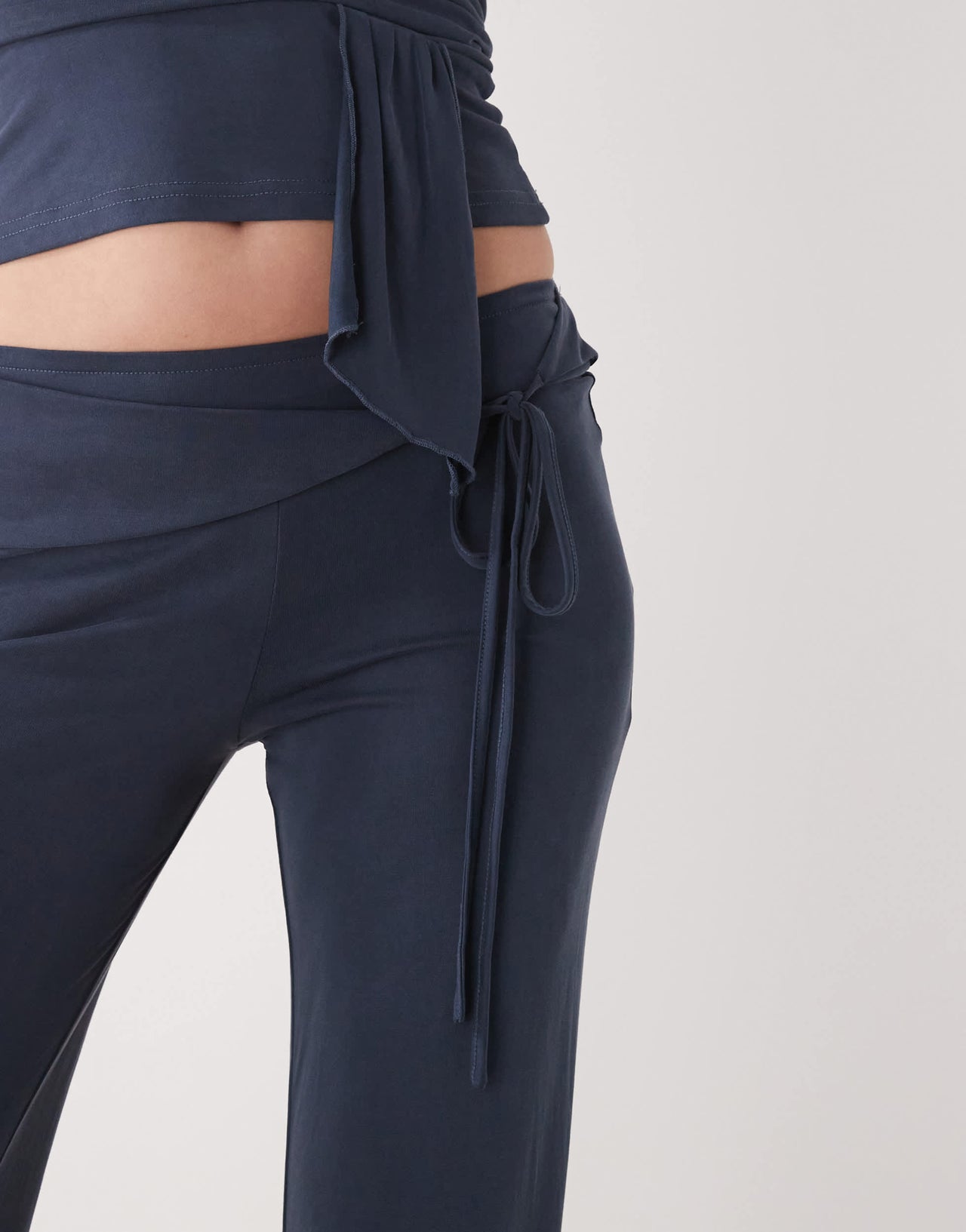 Motel donata low rise slinky co-ord trousers in ocean storm blue