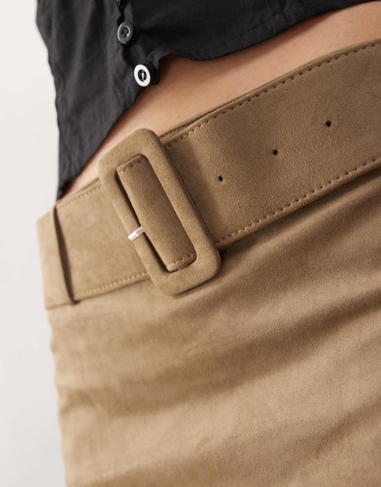 Motel zita faux suede buckle detail mini skirt in brown