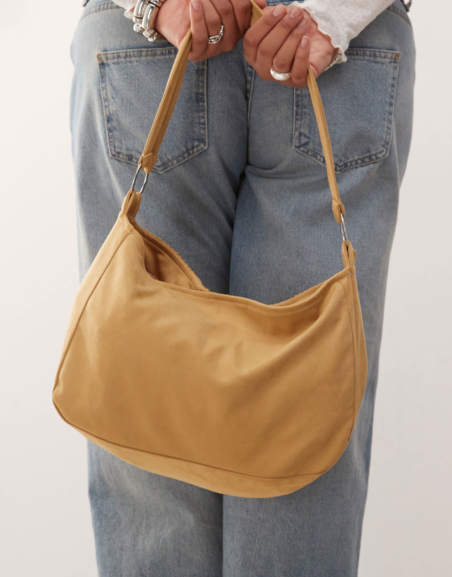 Motel teria fringe detail slouchy bag in tan
