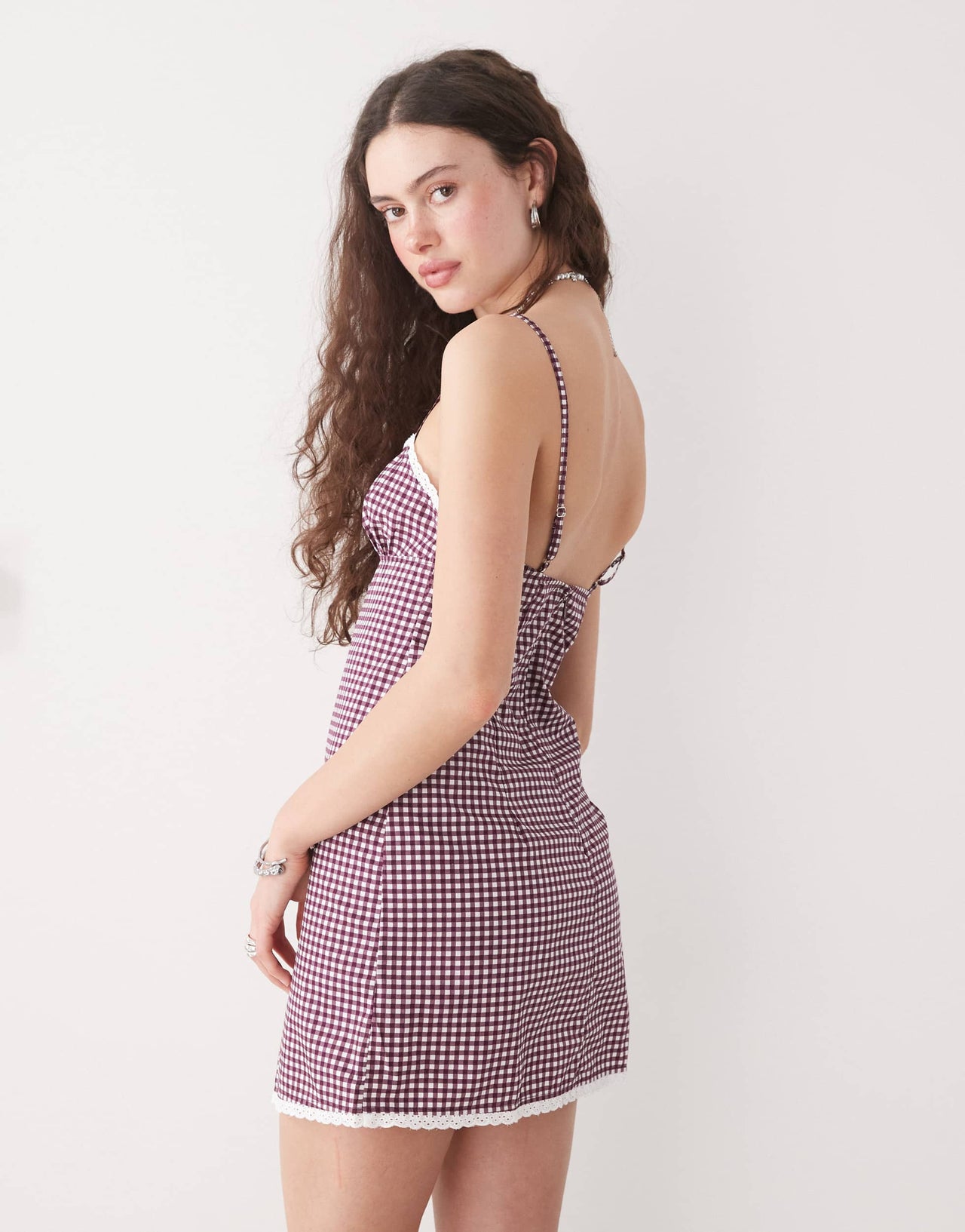 Motel delphine gingham mini cami dress in wine