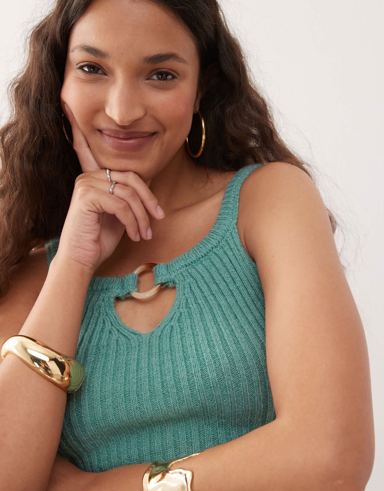 Motel lesly buckle detail knitted top in turquoise