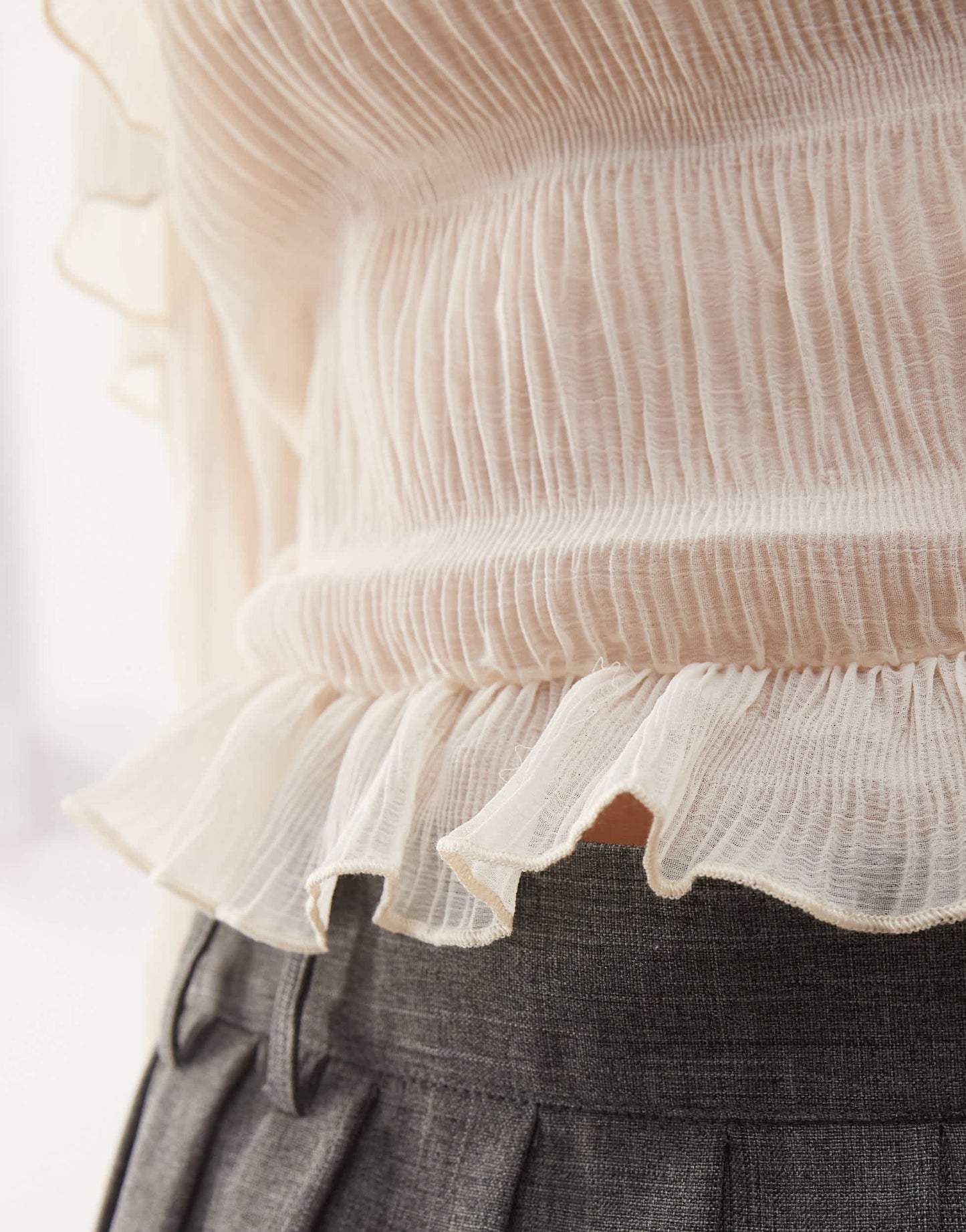 Motel kalena ruffle off-shoulder long sleeve blouse in ivory