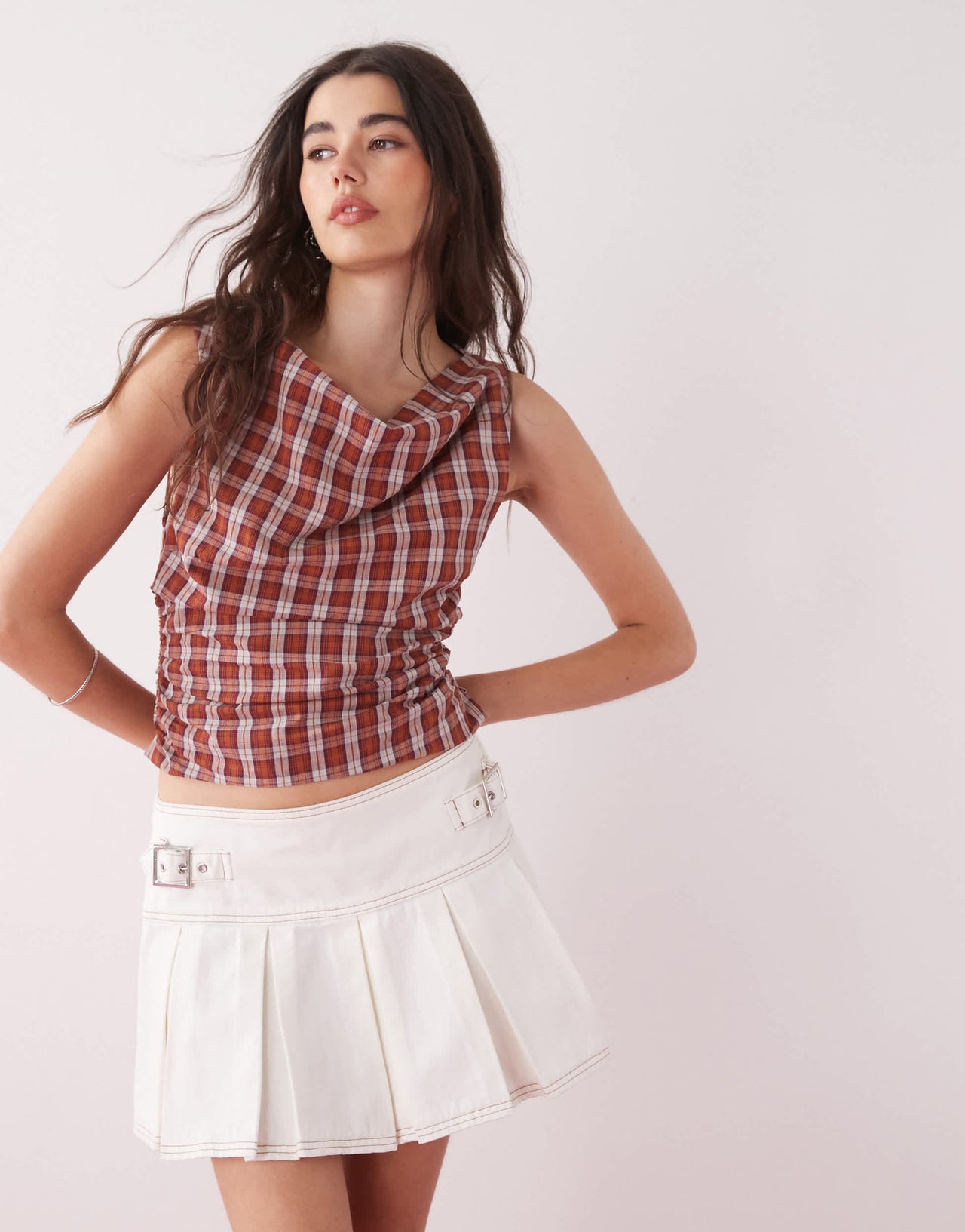 COLLUSION denim mini kilt skirt in ecru