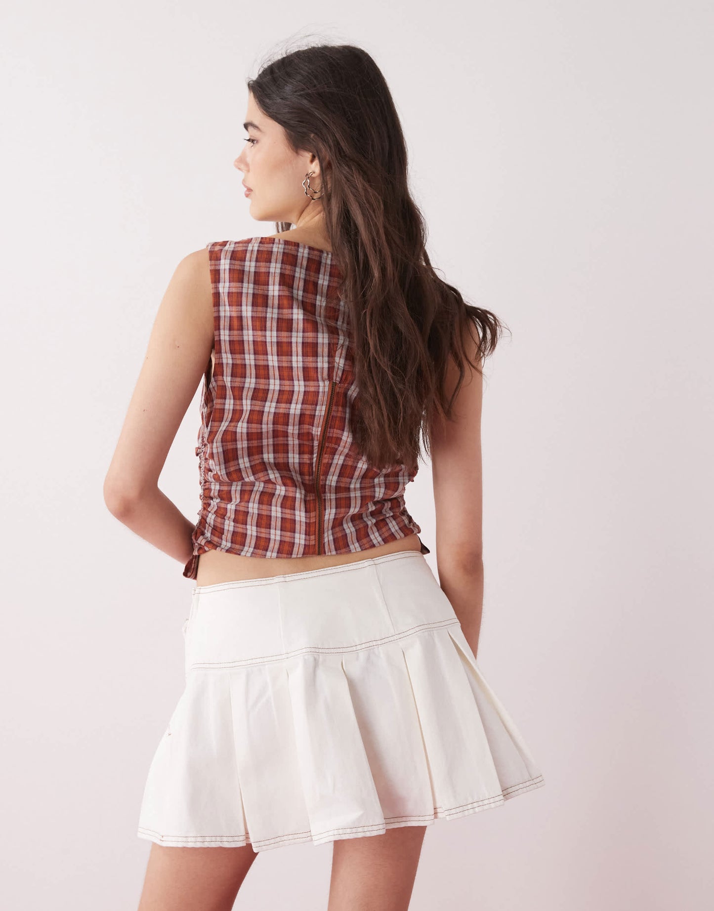 COLLUSION denim mini kilt skirt in ecru