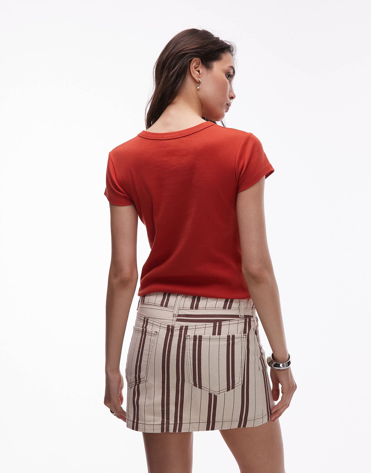Topshop denim pelmet mini skirt in burgundy stripe