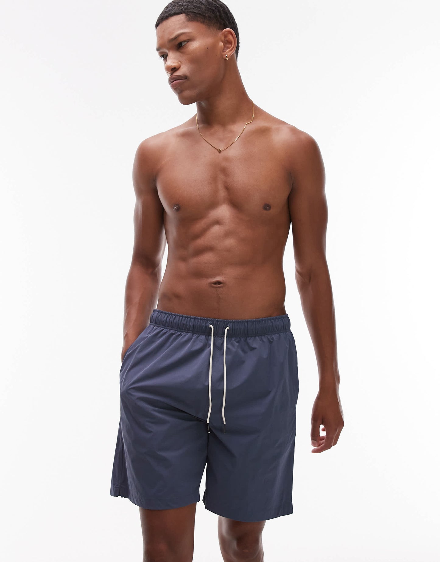 ARKET mid length drawstring swim shorts in mid blue
