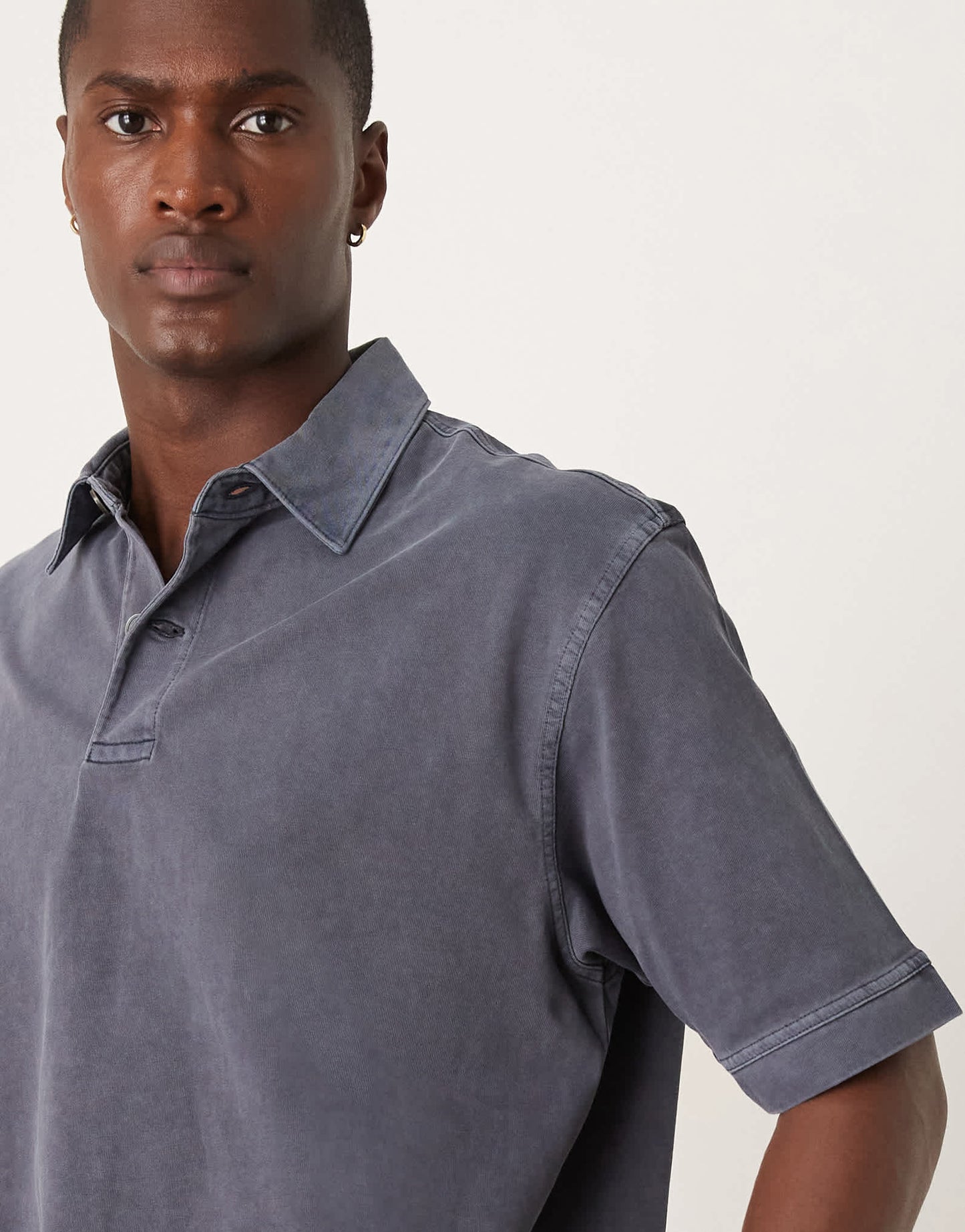 ARKET heavyweight jersey short sleeve polo shirt in dark blue
