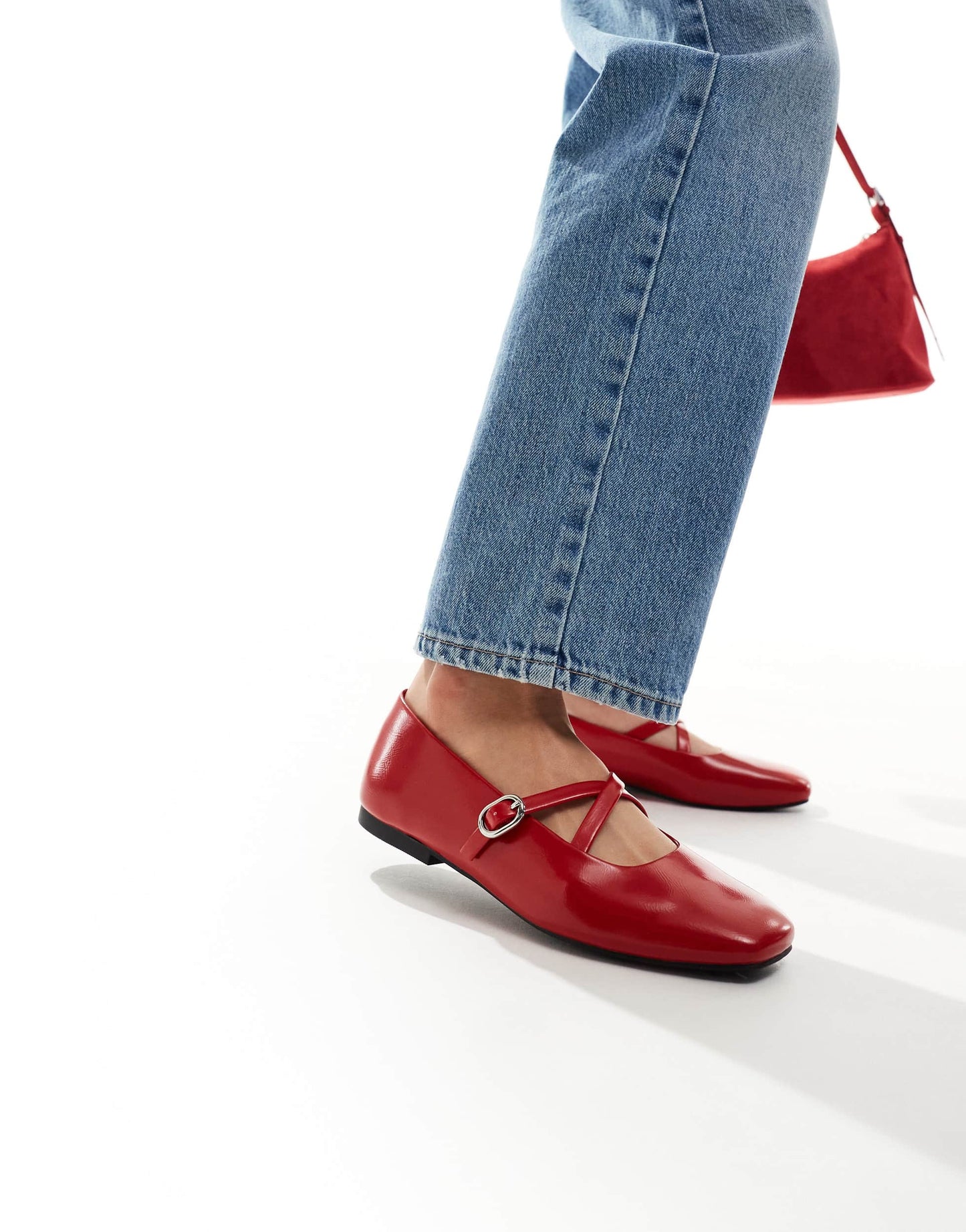 Stradivarius strap detail ballet flat in red
