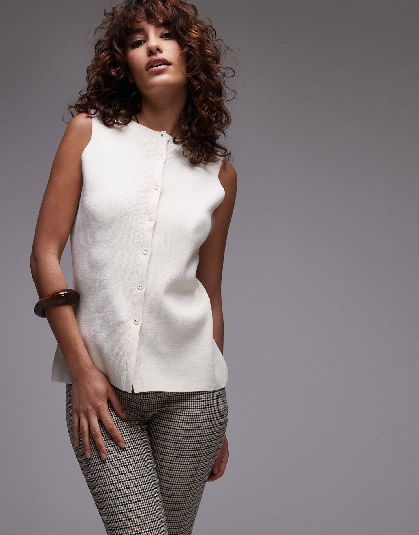 Topshop longline compact knit waistcoat in ecru