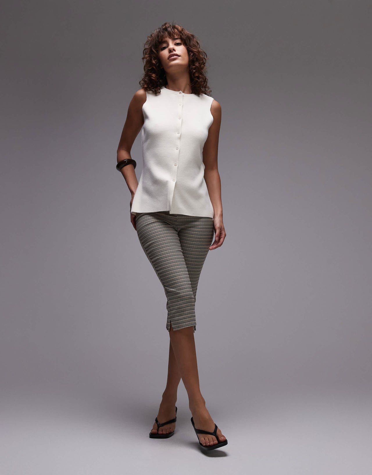 Topshop longline compact knit waistcoat in ecru