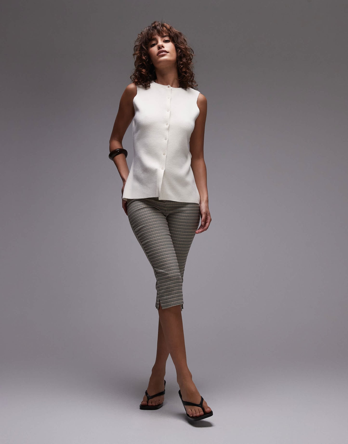 Topshop longline compact knit waistcoat in ecru