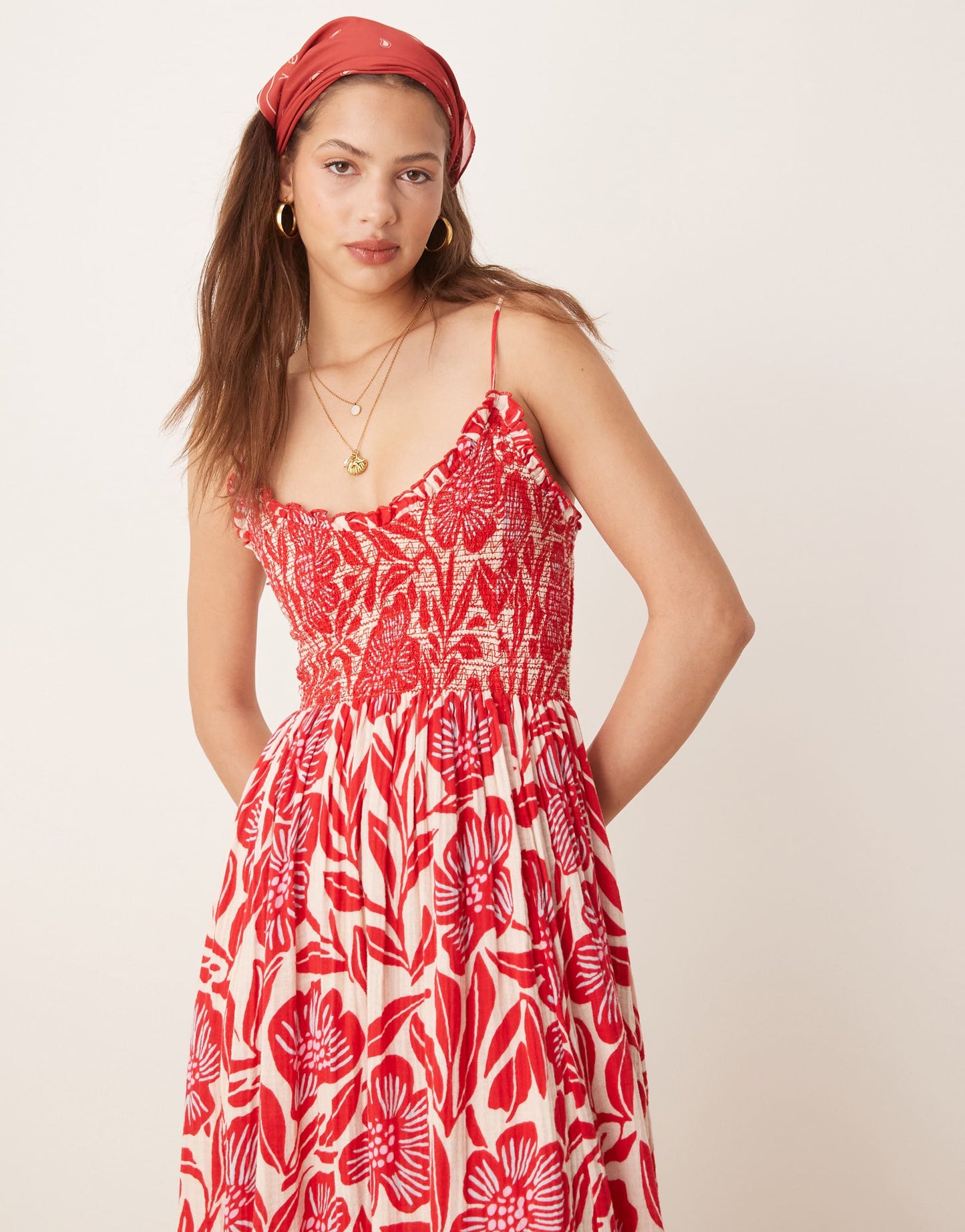 Free People sweet nothings printed midi dress in red