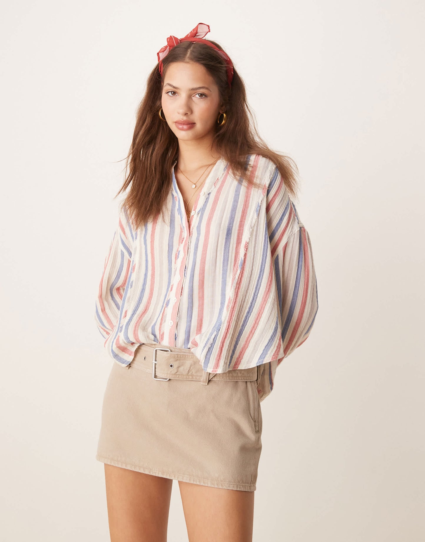 Free People striped loose fit shirt in ivory