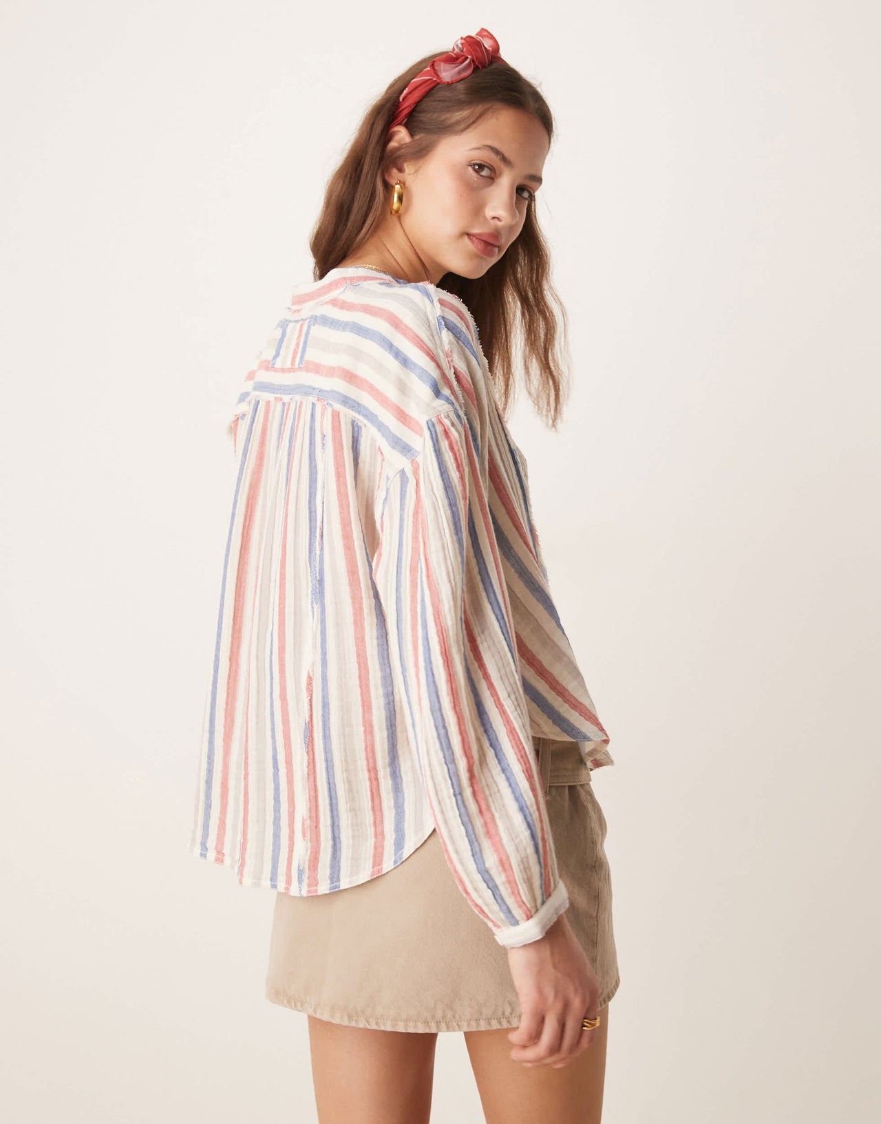 Free People striped loose fit shirt in ivory