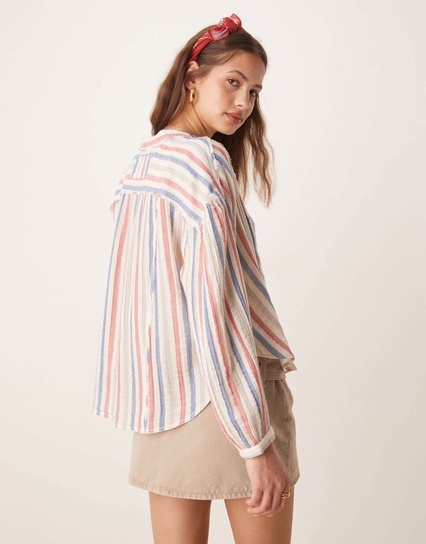 Free People striped loose fit shirt in ivory