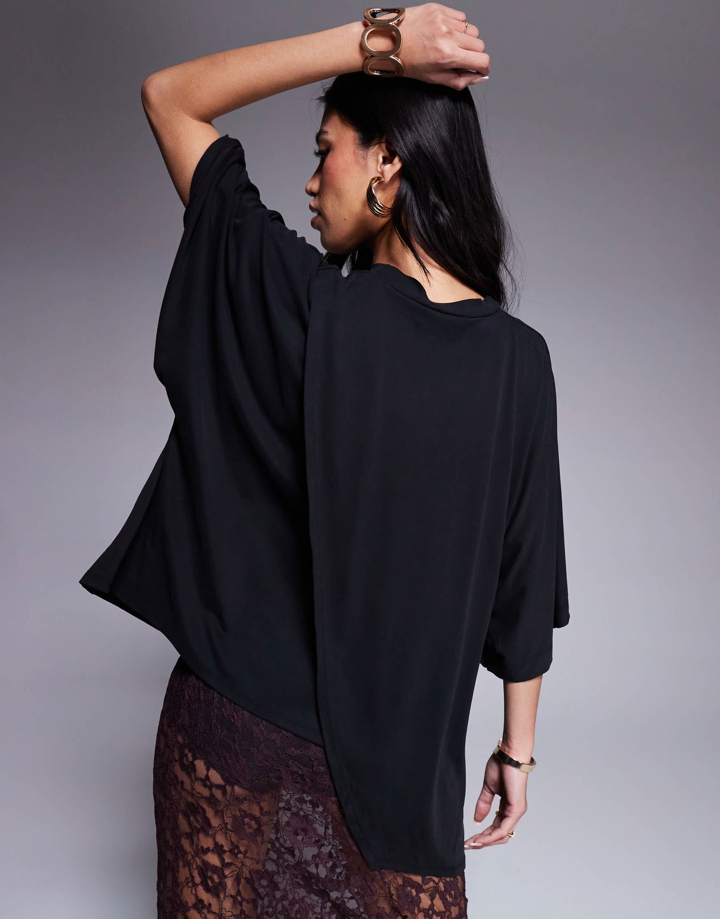 ASOS DESIGN modal drapey hem t-shirt in black