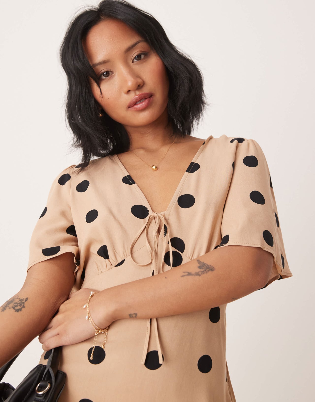 Nobody's Child Petite Dalia mini tea dress in tan spot