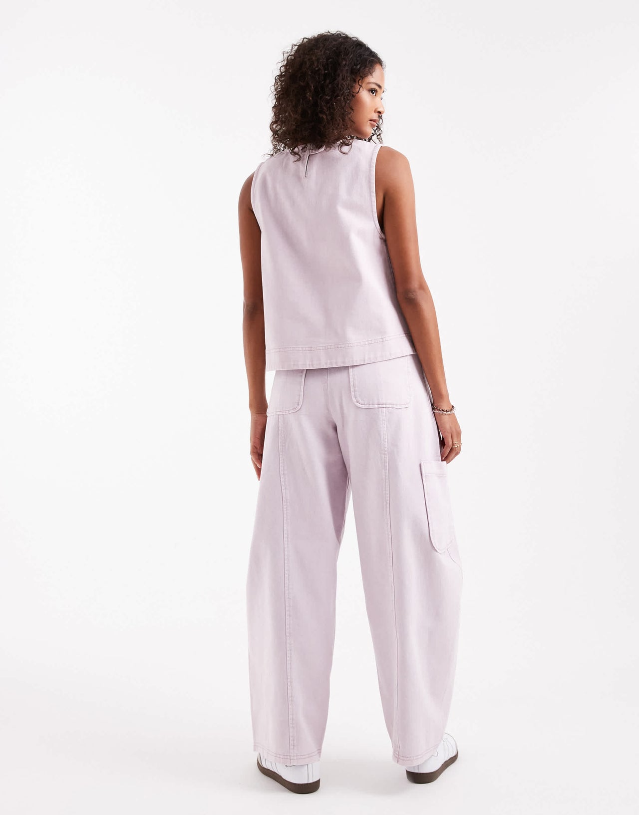 ASOS DESIGN curved seam utility barrel leg trousers co-ord in washed mauve