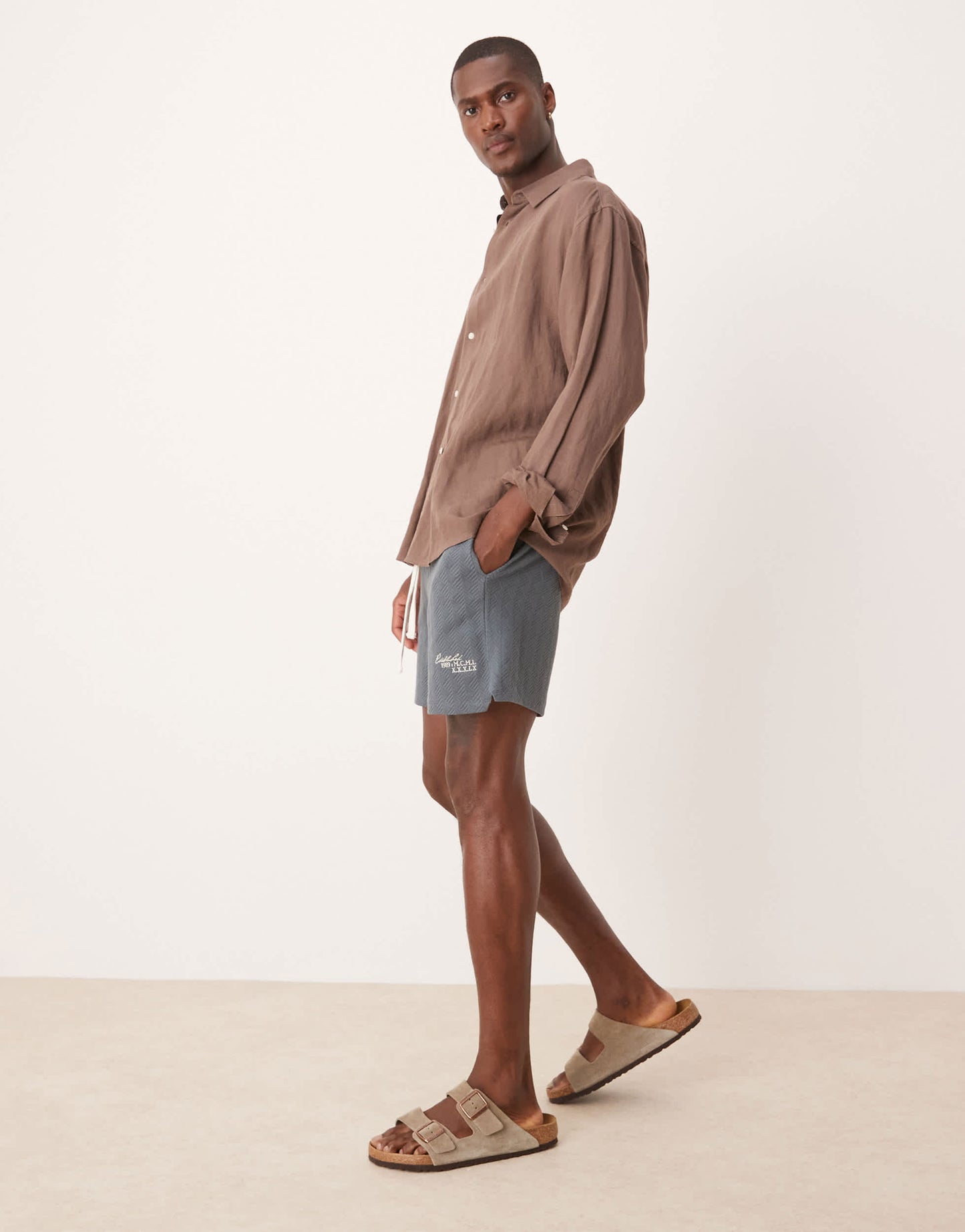 ASOS DESIGN slim 12cm textured shorts in blue