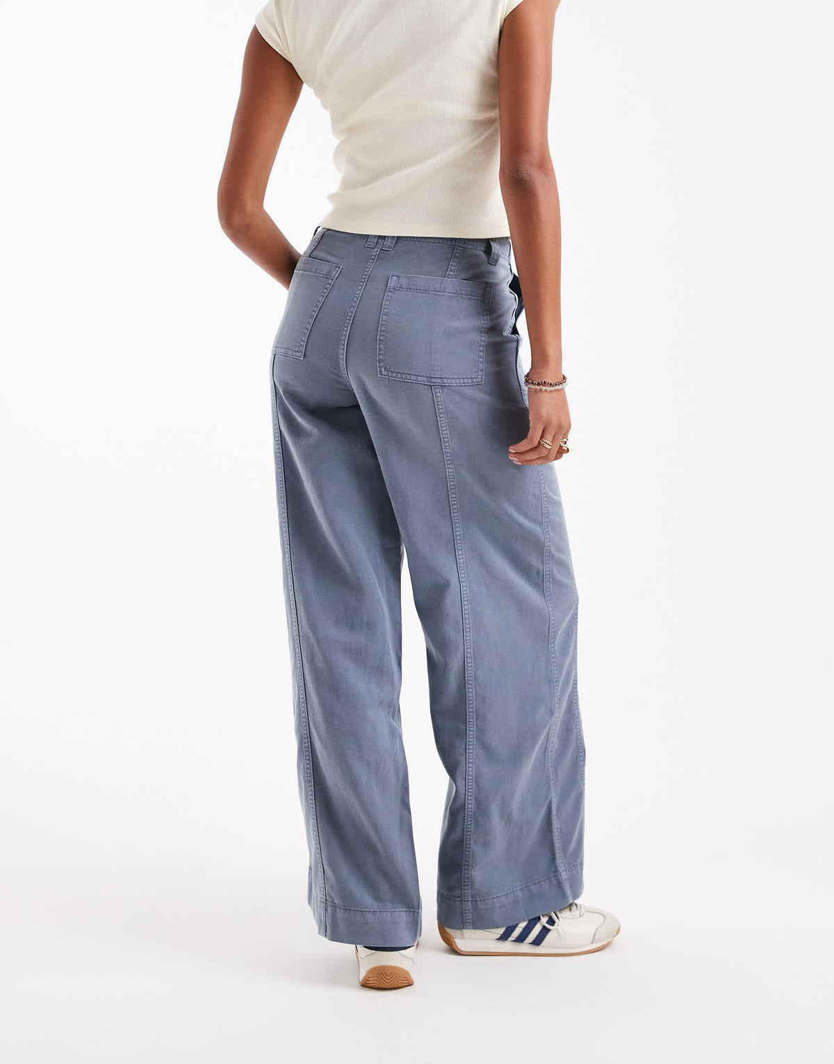 ASOS DESIGN seamed wide leg trousers in washed blue