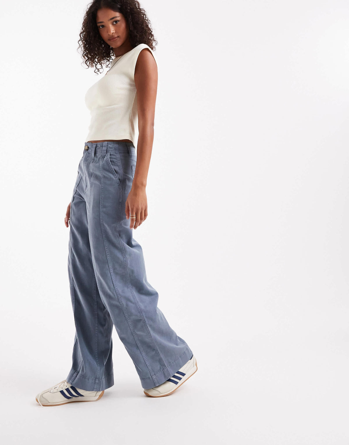 ASOS DESIGN seamed wide leg trousers in washed blue
