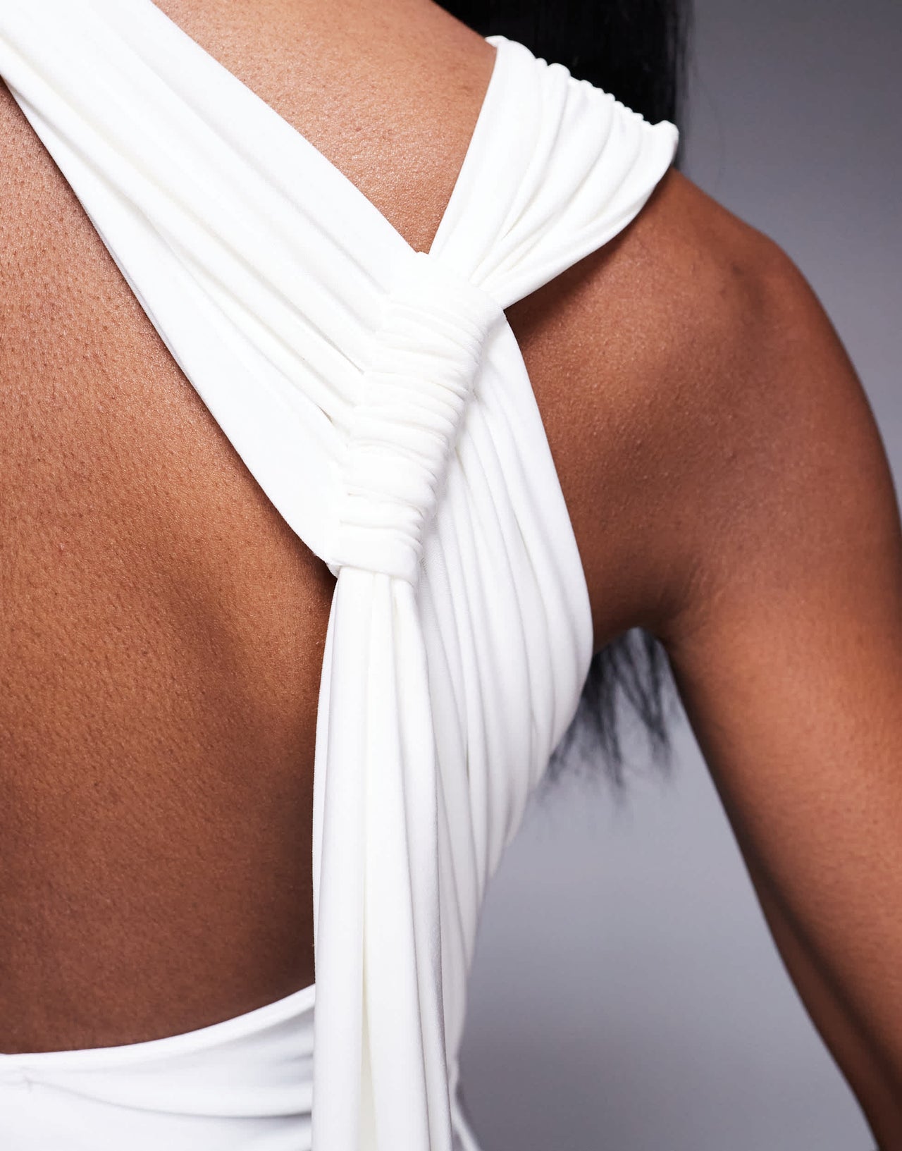 Kaiia exclusive double layered slinky racerneck gathered back drape detail body in white