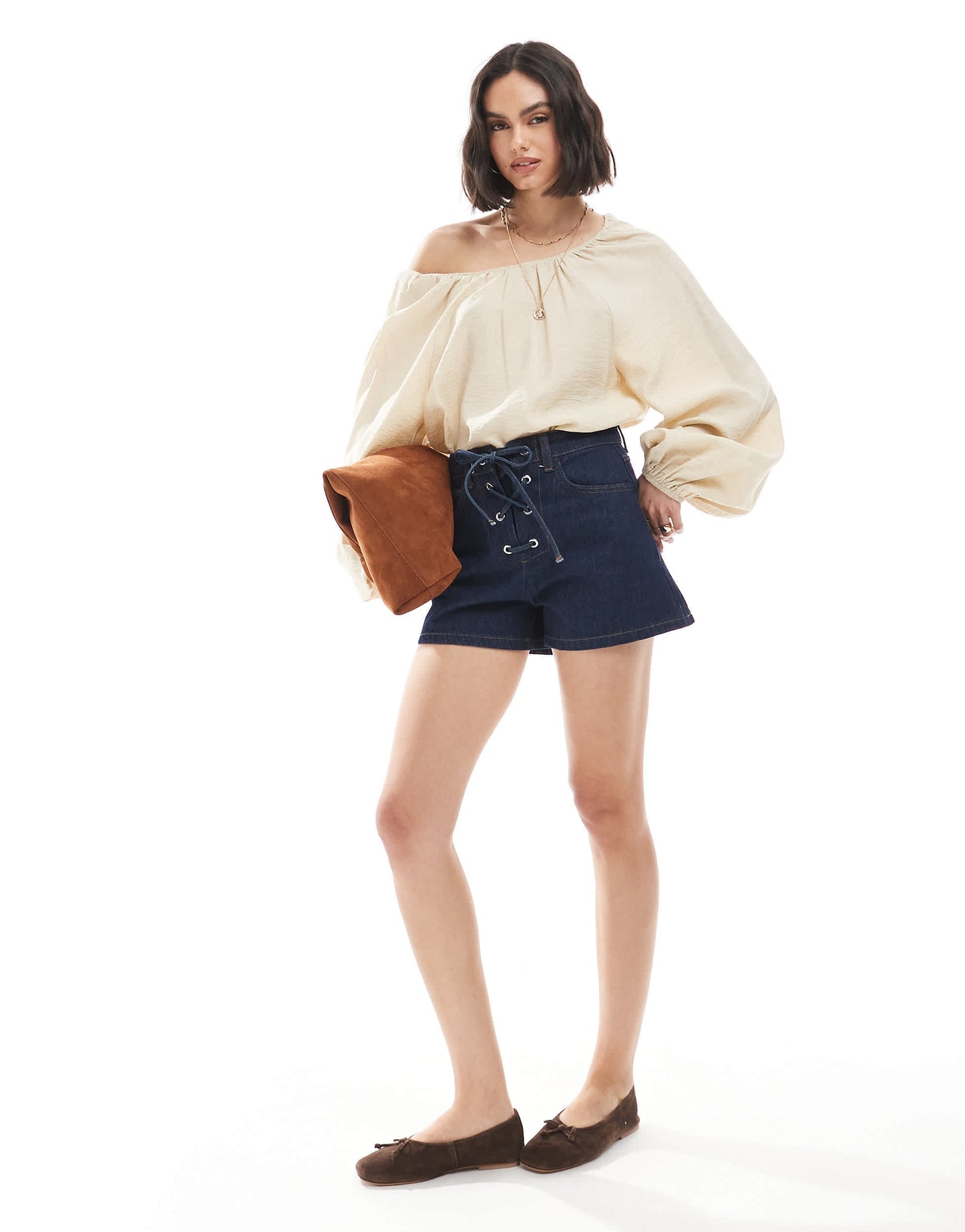 ASOS DESIGN denim tie front short in indigo