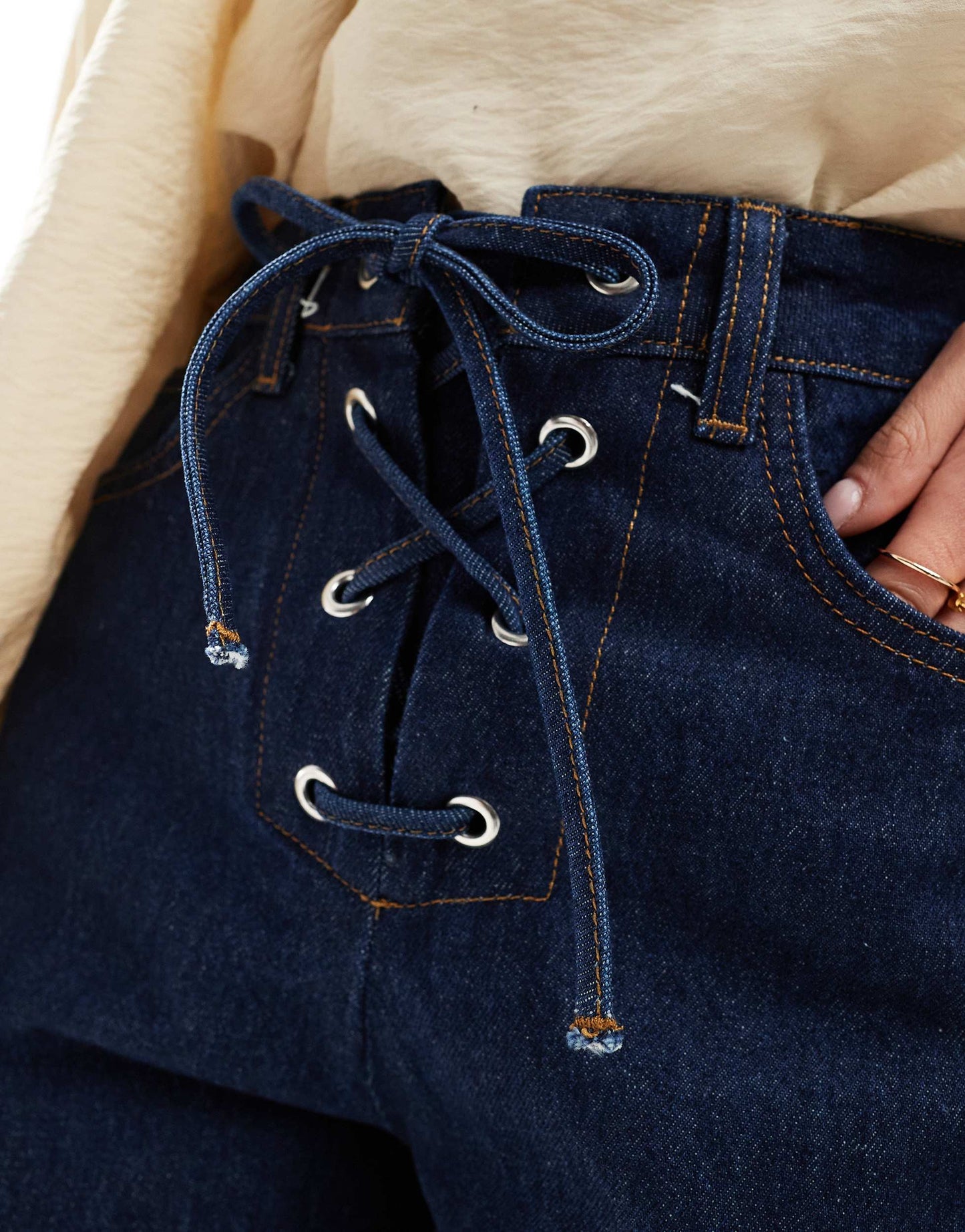 ASOS DESIGN denim tie front short in indigo